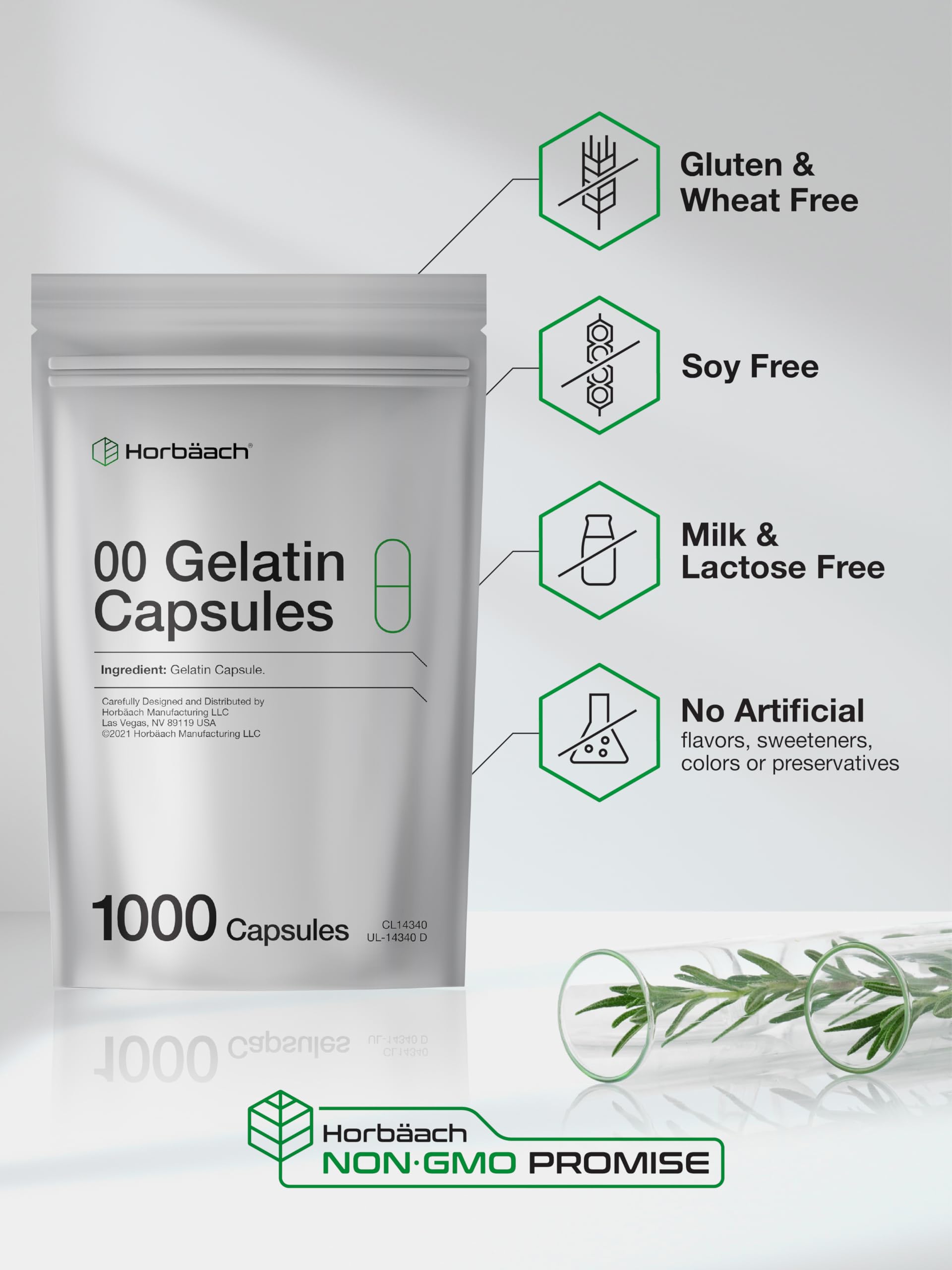 Empty Capsules Size 00 | 1000 Clear Gelatin Capsules | Resealable Bag | Non-GMO, Gluten Free | By Horbaach - Image 3