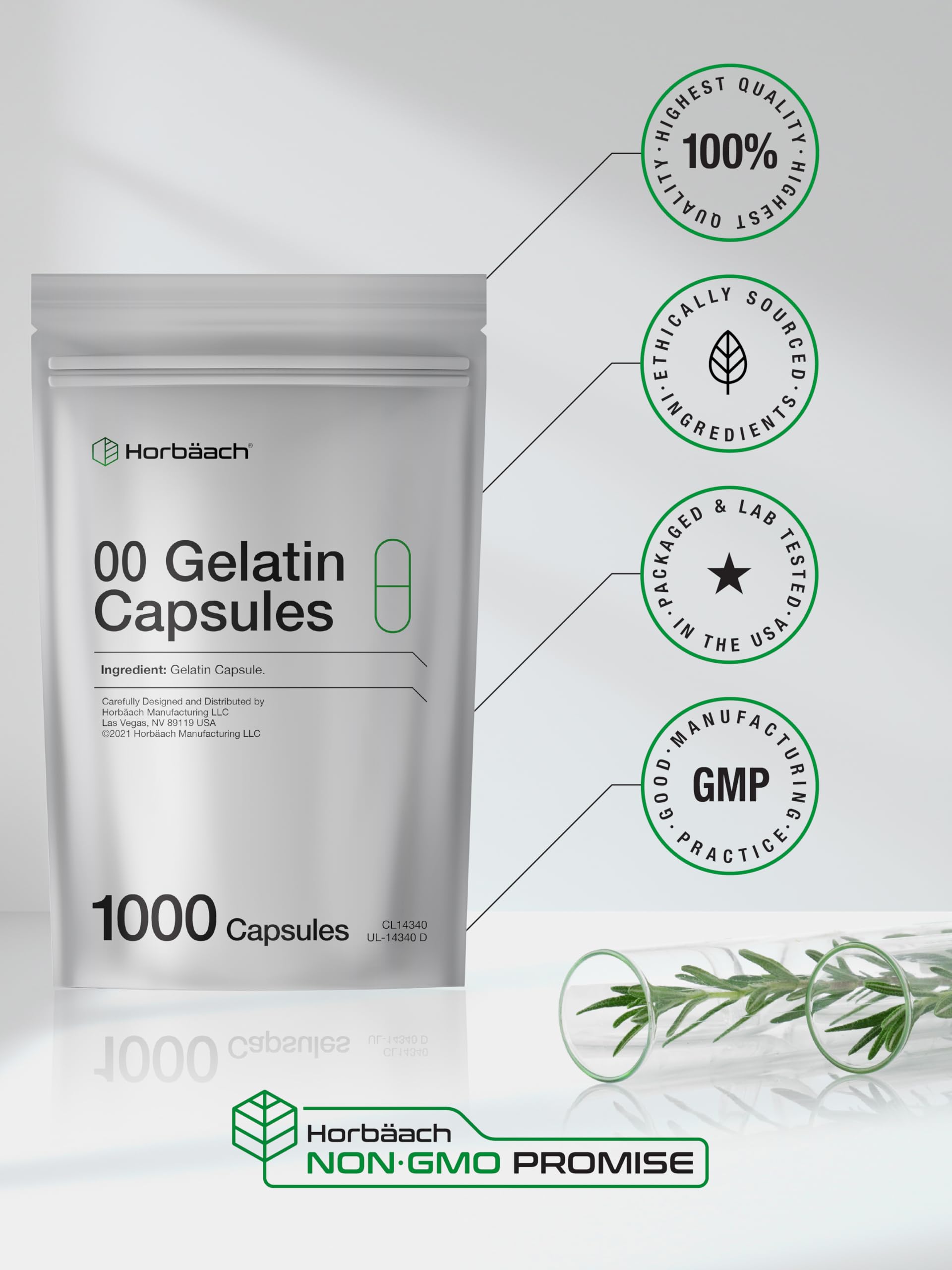 Empty Capsules Size 00 | 1000 Clear Gelatin Capsules | Resealable Bag | Non-GMO, Gluten Free | By Horbaach - Image 4