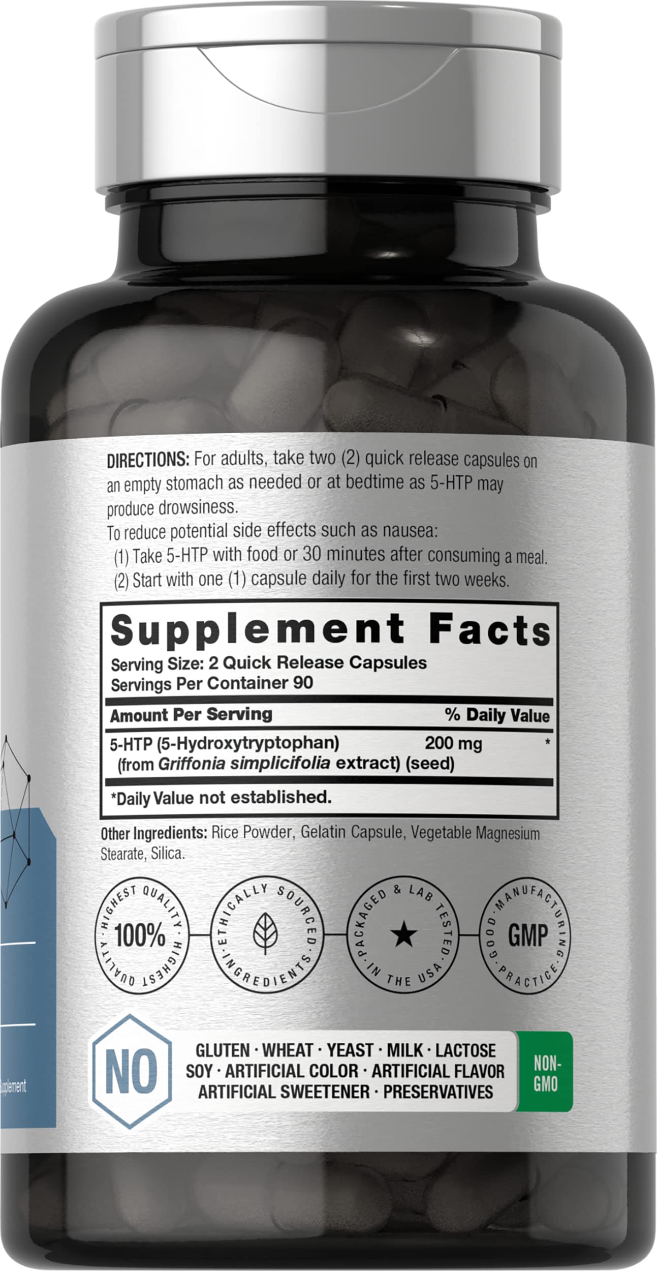 Horbäach 5HTP 200mg Supplement | 180 Capsules | 5 Hydroxytryptophan | Griffonia Simplicifolia | Extra Strength | Non-GMO, Gluten Free - Image 2