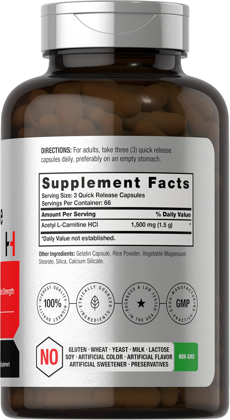 Horbäach Acetyl L-Carnitine 1500mg | 200 Capsules | Extra Strength Supplement | Non-GMO & Gluten Free - Image 2