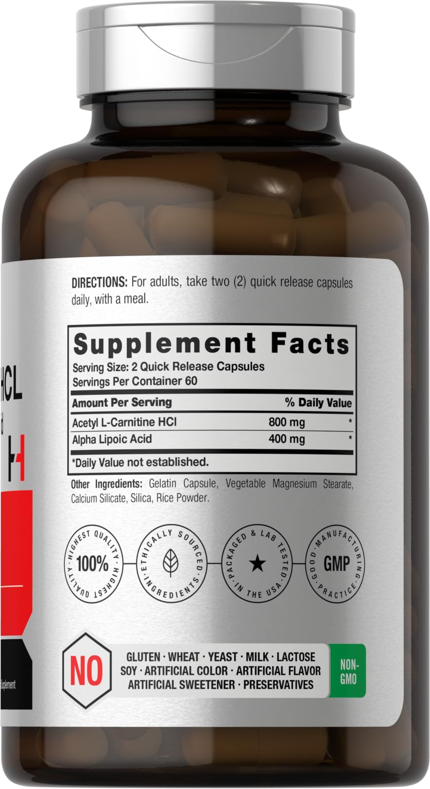 Horbäach Acetyl L Carnitine HCL & Alpha Lipoic Acid 1200mg | 120 Capsules | ALC ALA Complex | Non-GMO & Gluten Free Supplement - Image 2
