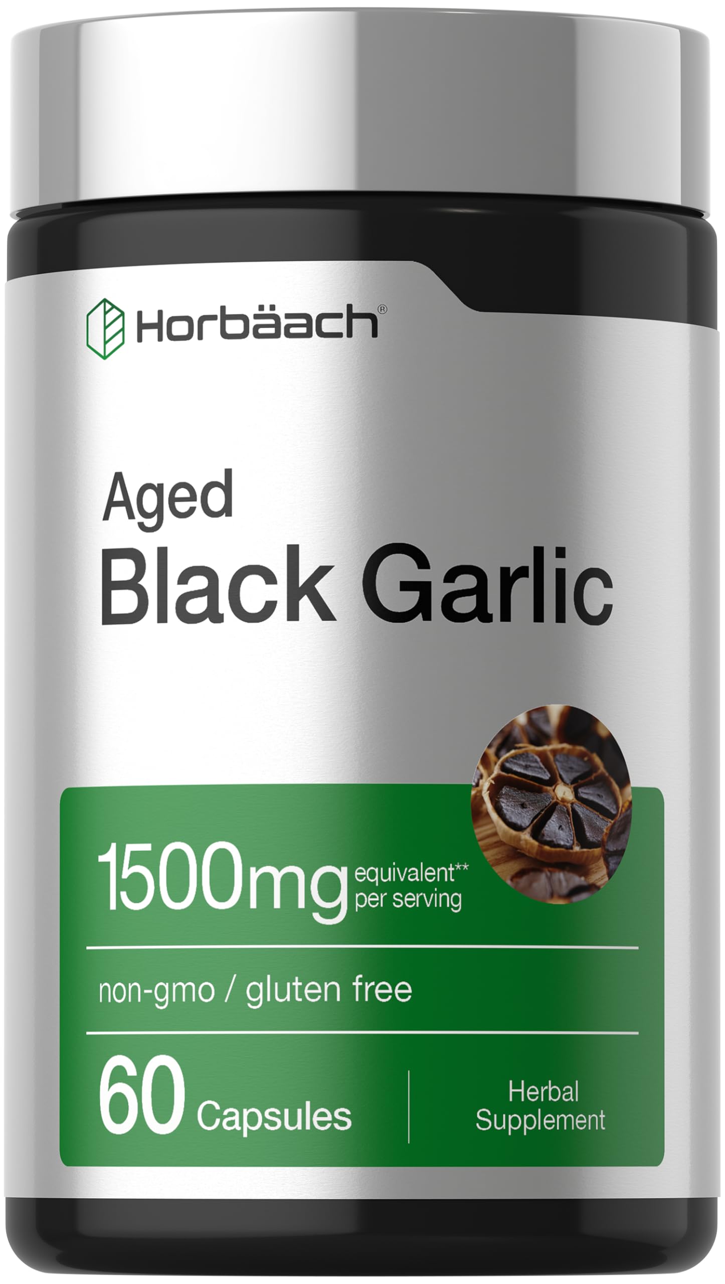Horbäach Aged Garlic Extract Capsules | 60 Count | Fermented Supplement | Non-GMO, Vegetarian & Gluten Free