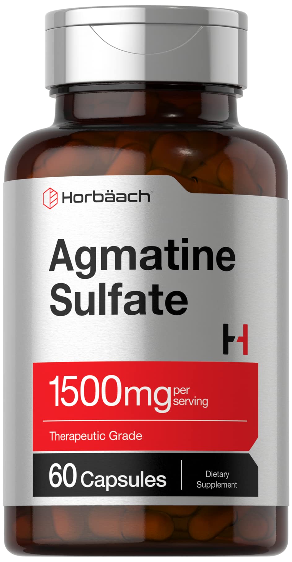 Horbäach Agmatine Sulfate Capsules 1500mg | 60 Pills | Pharmaceutical Grade | Non-GMO, Gluten Free Supplement