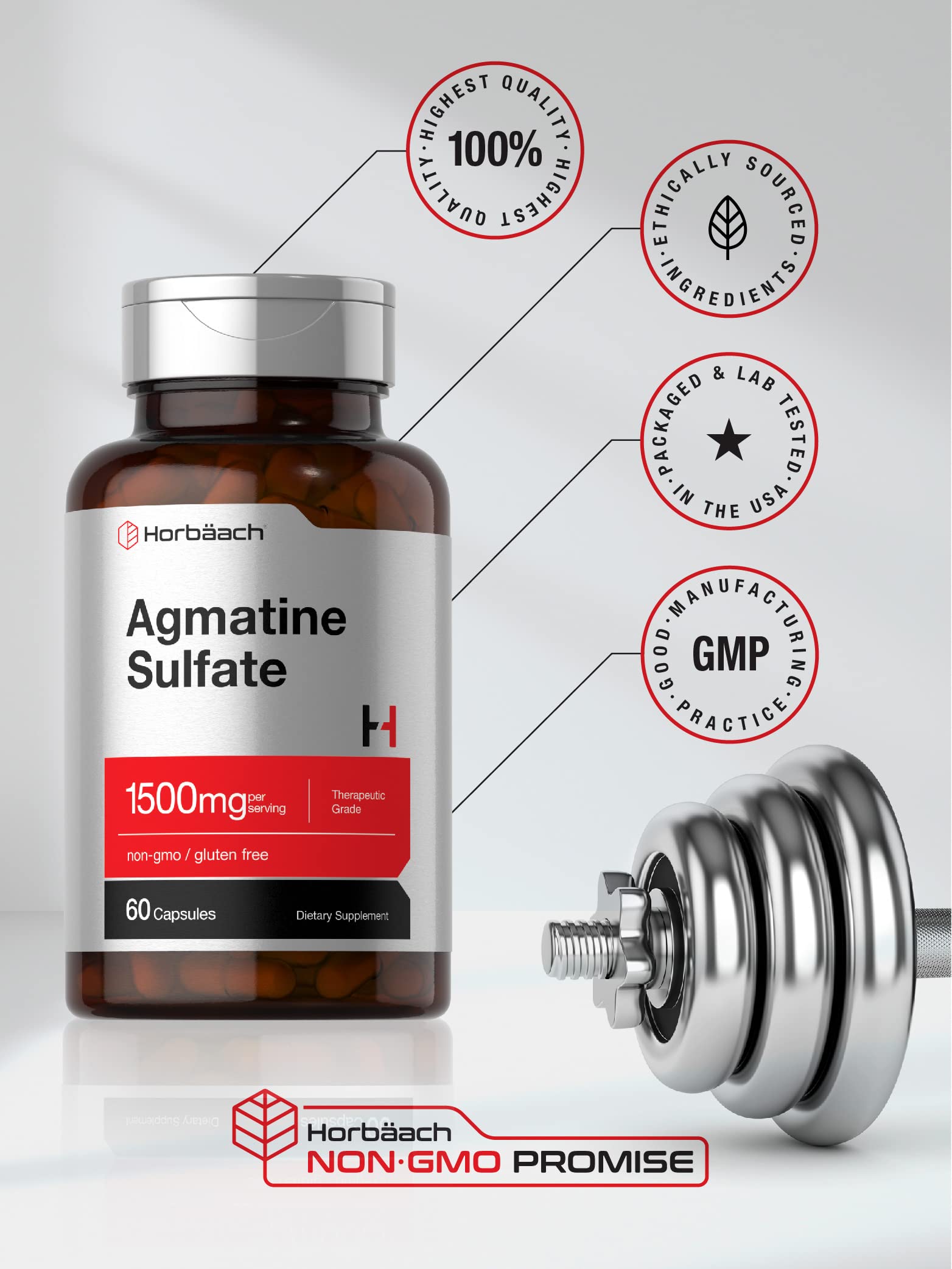 Horbäach Agmatine Sulfate Capsules 1500mg | 60 Pills | Pharmaceutical Grade | Non-GMO, Gluten Free Supplement - Image 5