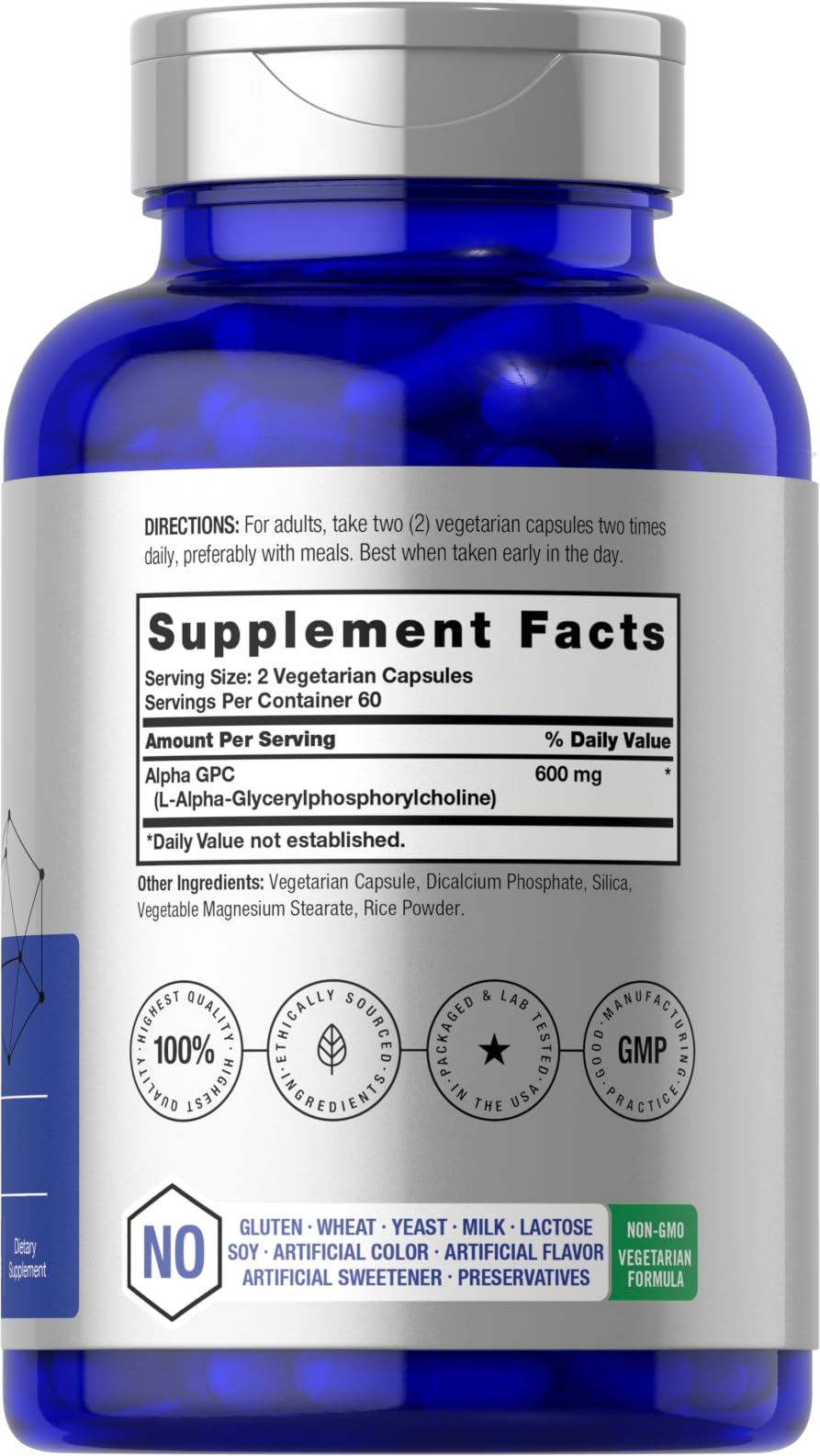 Horbäach Alpha GPC 600mg | 120 Capsules | Vegetarian, Non-GMO & Gluten Free Choline Supplement | Supports Healthy Memory, Focus and Clarity - Image 2