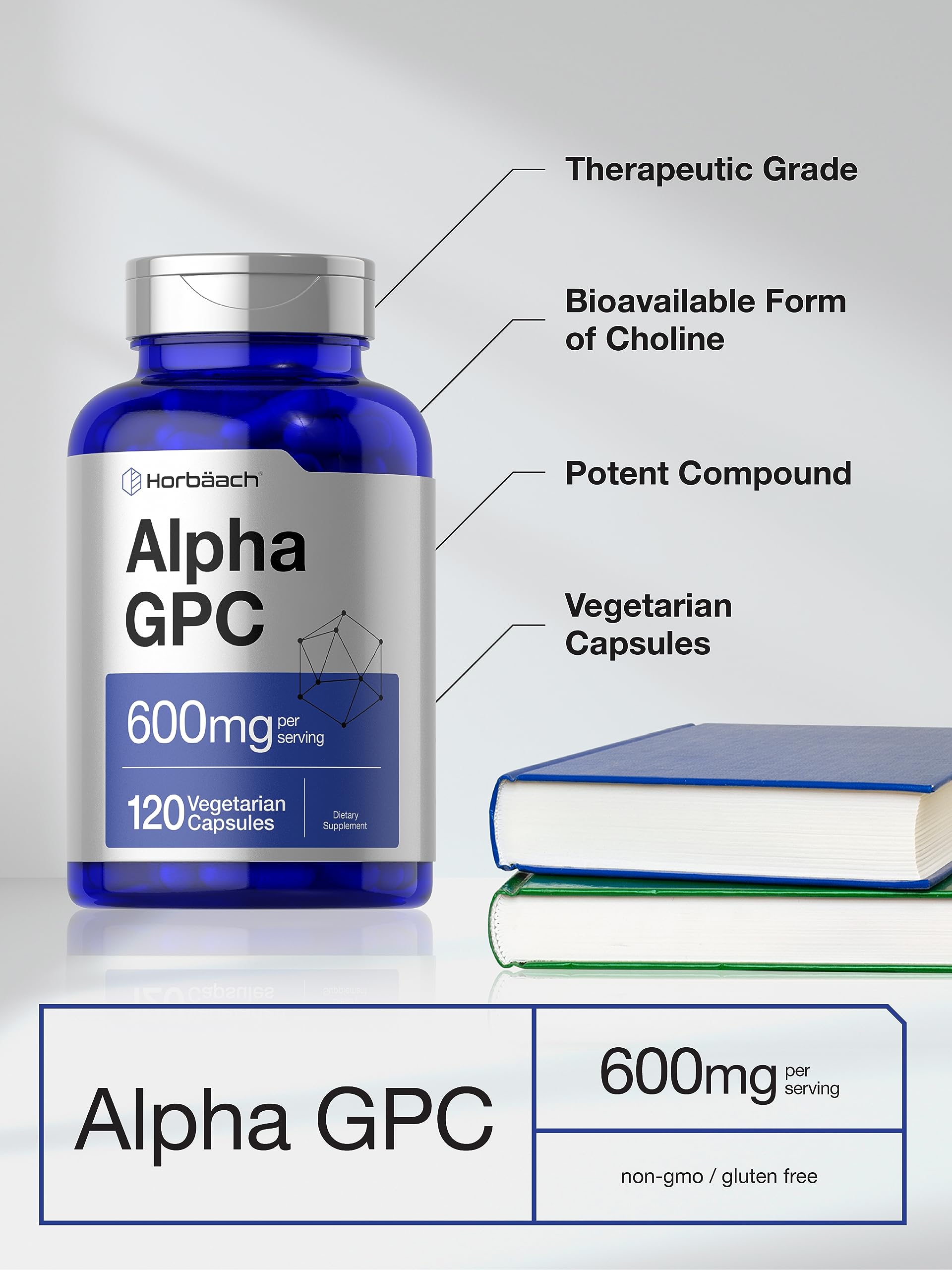 Horbäach Alpha GPC 600mg | 120 Capsules | Vegetarian, Non-GMO & Gluten Free Choline Supplement | Supports Healthy Memory, Focus and Clarity - Image 3