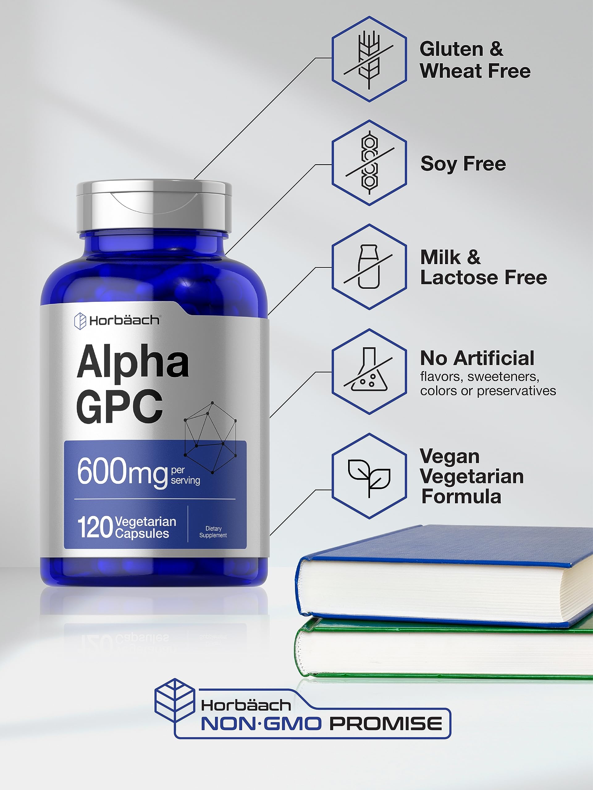 Horbäach Alpha GPC 600mg | 120 Capsules | Vegetarian, Non-GMO & Gluten Free Choline Supplement | Supports Healthy Memory, Focus and Clarity - Image 4