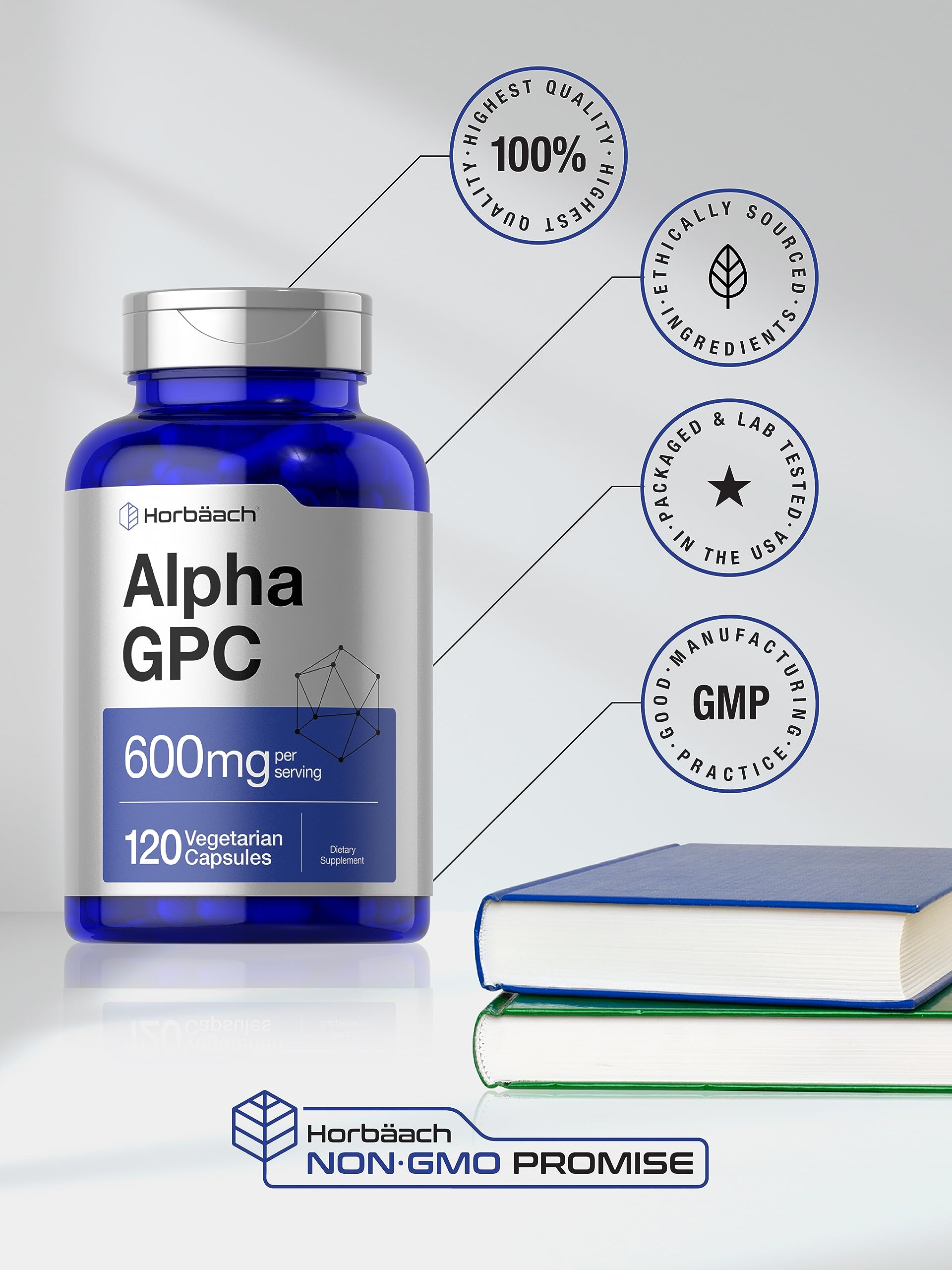 Horbäach Alpha GPC 600mg | 120 Capsules | Vegetarian, Non-GMO & Gluten Free Choline Supplement | Supports Healthy Memory, Focus and Clarity - Image 5