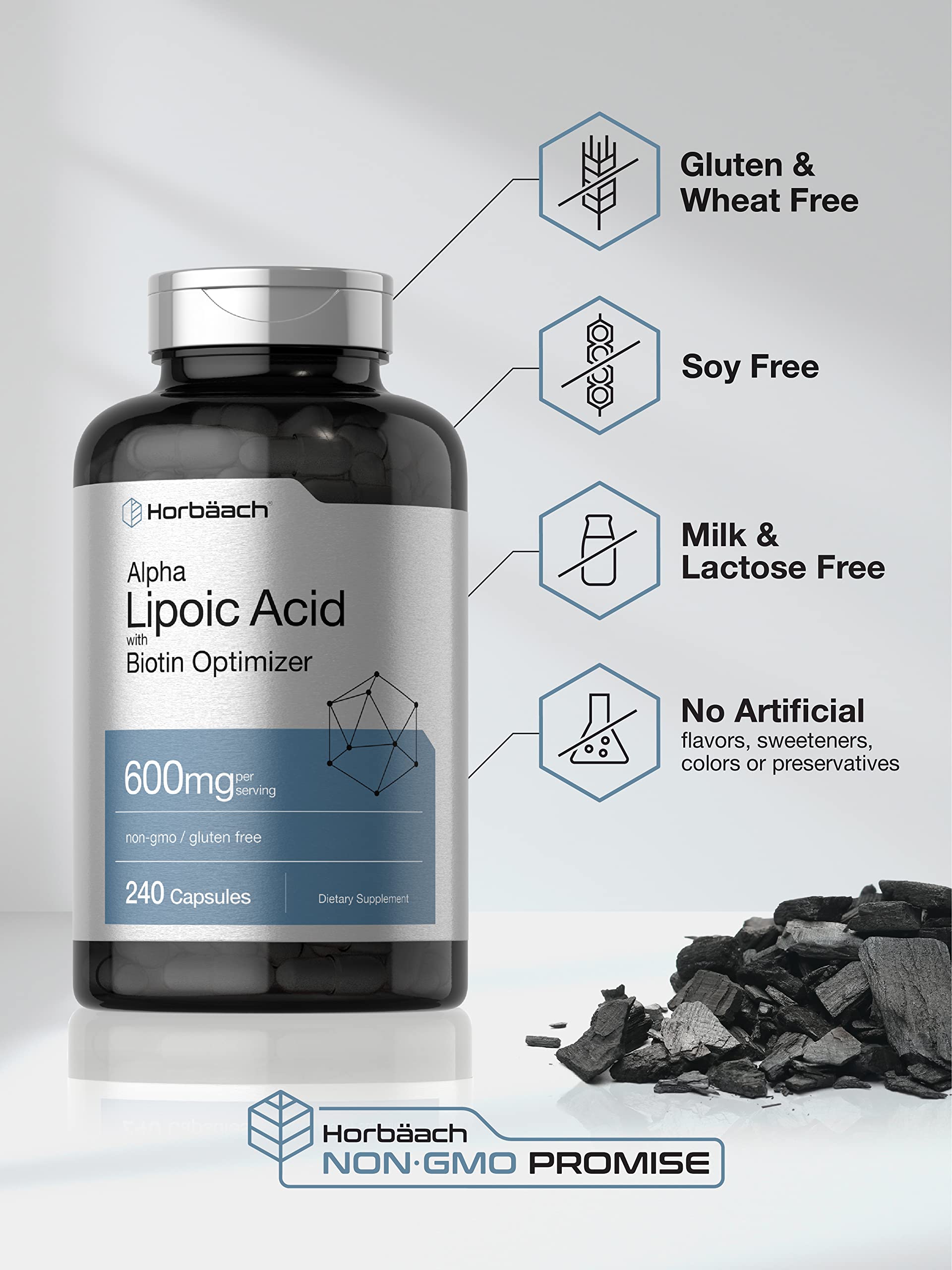 Horbäach Alpha Lipoic Acid 600mg | 240 Capsules | with Biotin Optimizer | Non-GMO and Gluten Free Supplement - Image 4