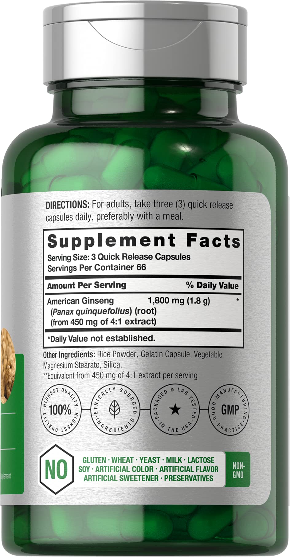 Horbäach American Ginseng Capsules | 200 Pills | Panax Quinquefolius Root | Non-GMO, Gluten Free Supplement - Image 2