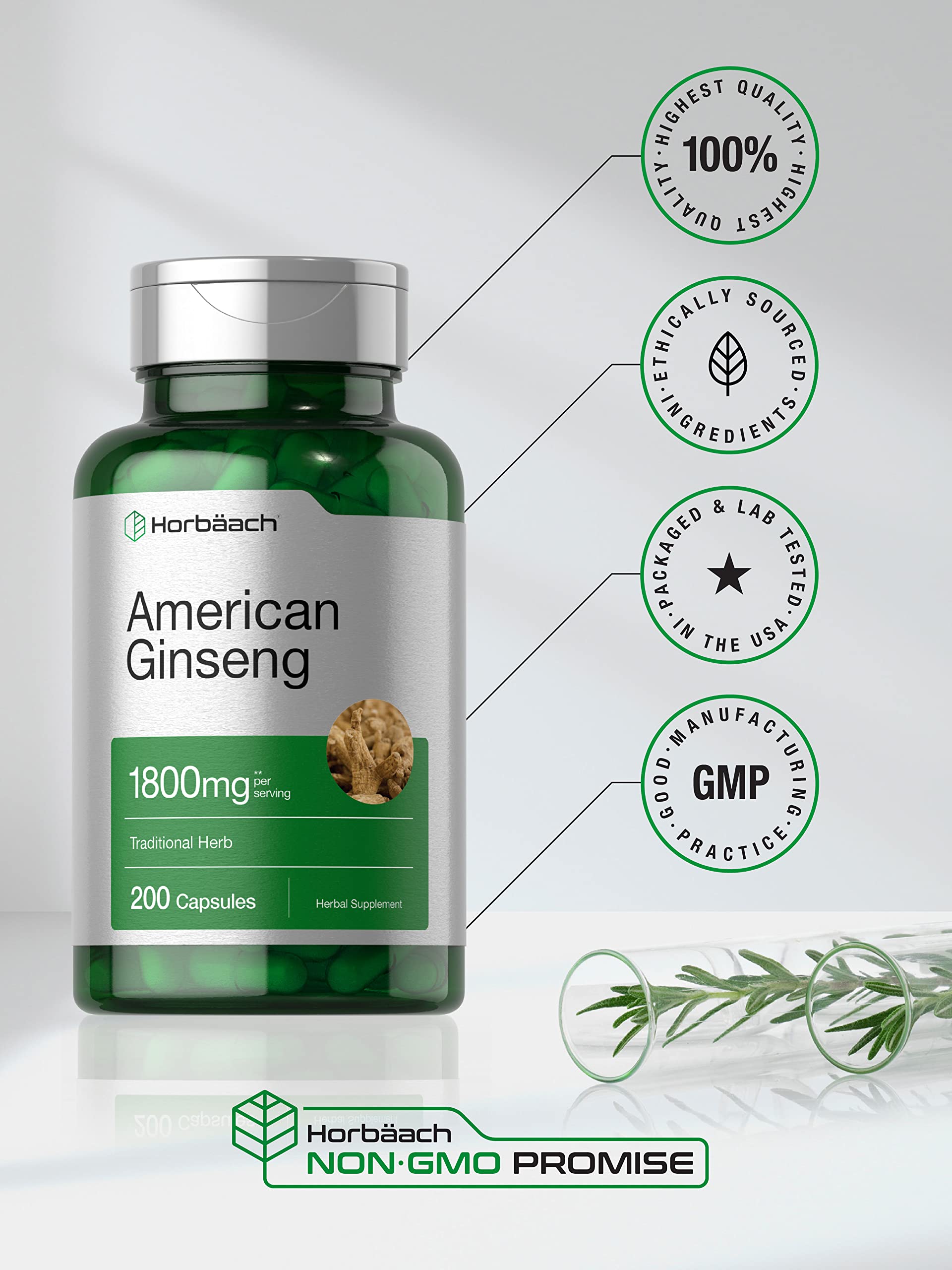 Horbäach American Ginseng Capsules | 200 Pills | Panax Quinquefolius Root | Non-GMO, Gluten Free Supplement - Image 5
