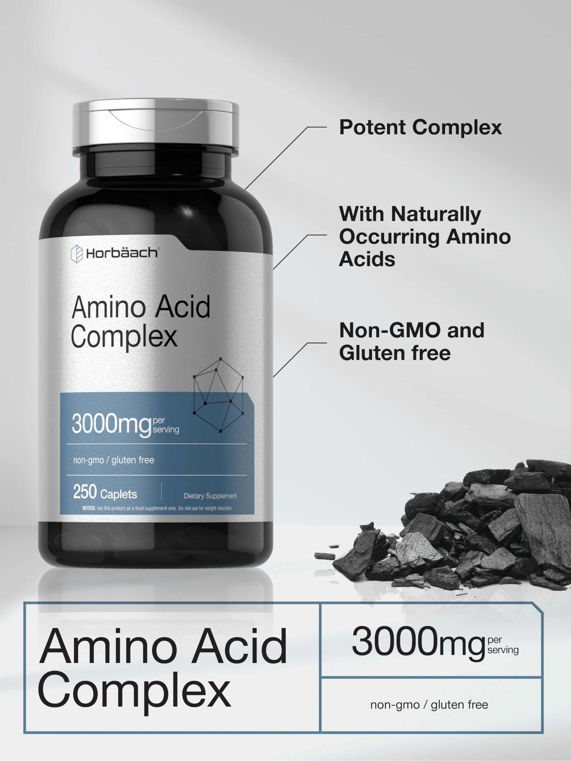 Horbäach Amino Acid Complex 3000mg | 250 Caplets | Non-GMO, Gluten Free Supplement - Image 4