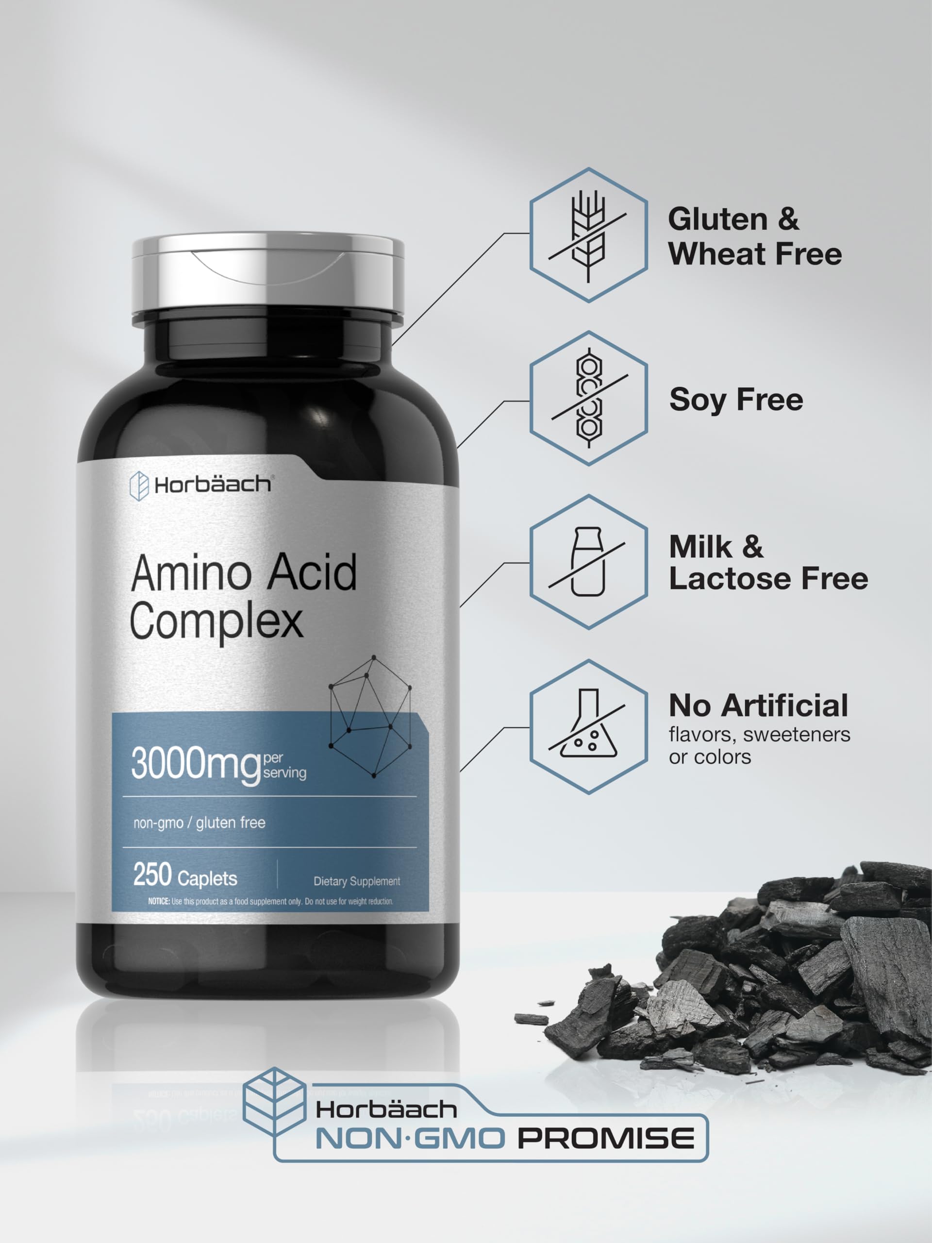 Horbäach Amino Acid Complex 3000mg | 250 Caplets | Non-GMO, Gluten Free Supplement - Image 5