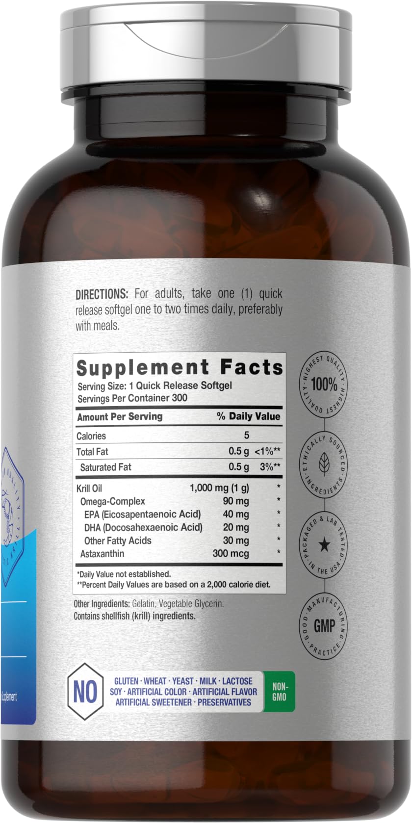 Horbäach Antarctic Krill Oil 1000mg Softgels | 300 Count | Omega 3 Supplements with Astaxanthin, EPA, DHA | Non-GMO, Gluten Free - Image 2
