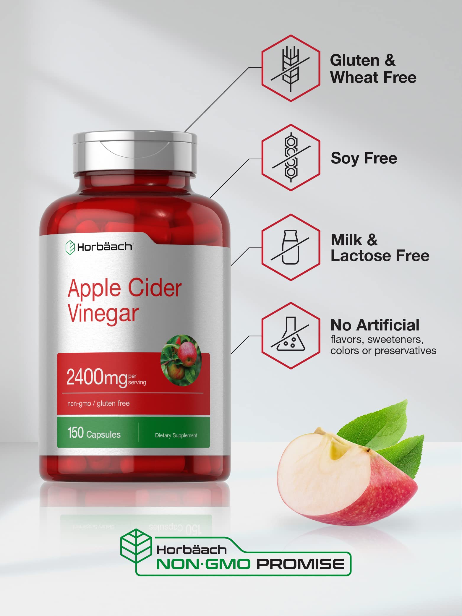 Horbäach Apple Cider Vinegar Capsules | 2400mg | 150 Count | Non-GMO, Gluten Free Supplement - Image 4