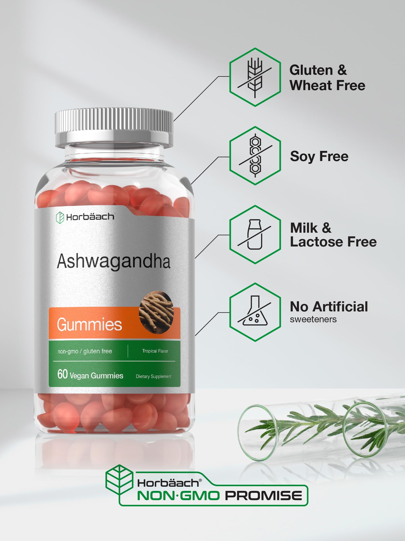 Horbäach Ashwagandha Gummies | 60 Vegan Chewable Gummies | Tropical Flavor | Supplement for Men and Women | Herb Root Extract | Vegan, Non-GMO, Gluten Free - Image 5