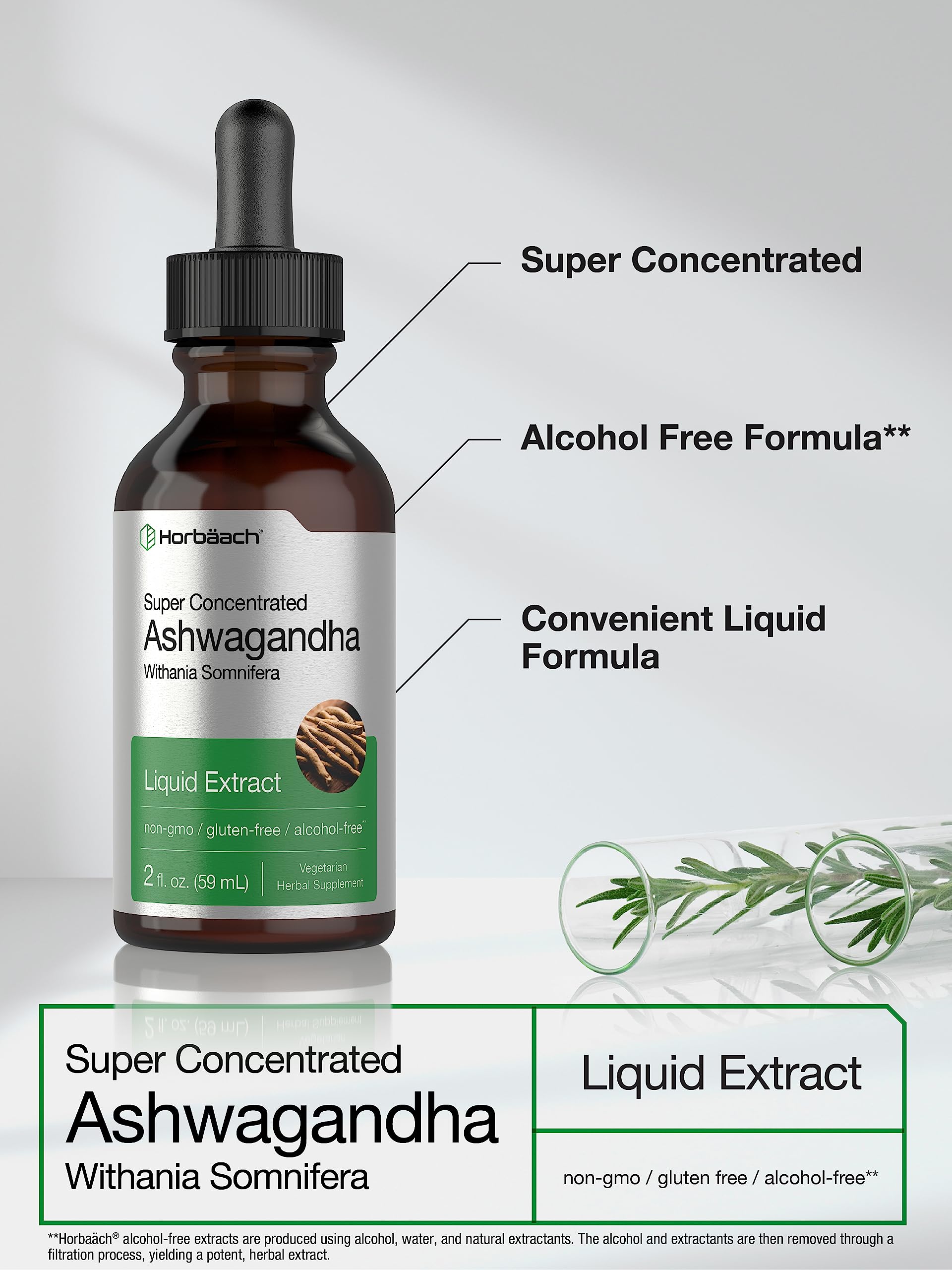 Horbäach Ashwagandha Liquid Drops | 2 Fl Oz | Tincture Root Extract | Alcohol Free Supplement for Women and Men | Withania Somnifera | Vegetarian, Non-GMO, Gluten Free - Image 3