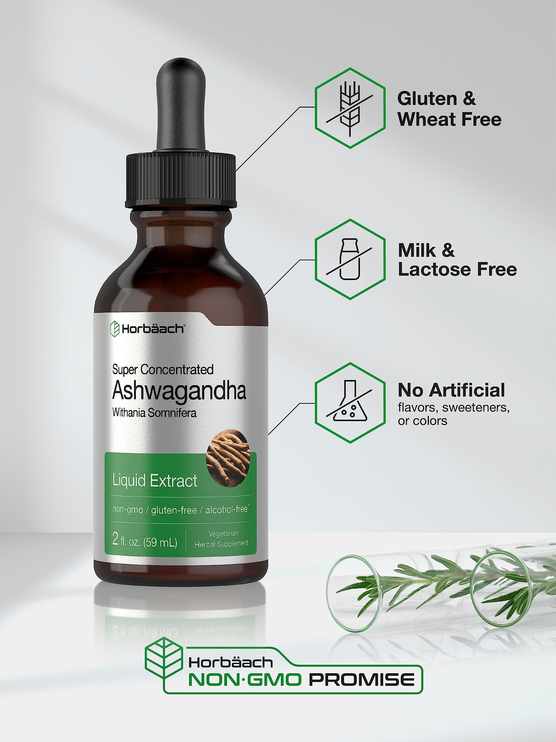 Horbäach Ashwagandha Liquid Drops | 2 Fl Oz | Tincture Root Extract | Alcohol Free Supplement for Women and Men | Withania Somnifera | Vegetarian, Non-GMO, Gluten Free - Image 4