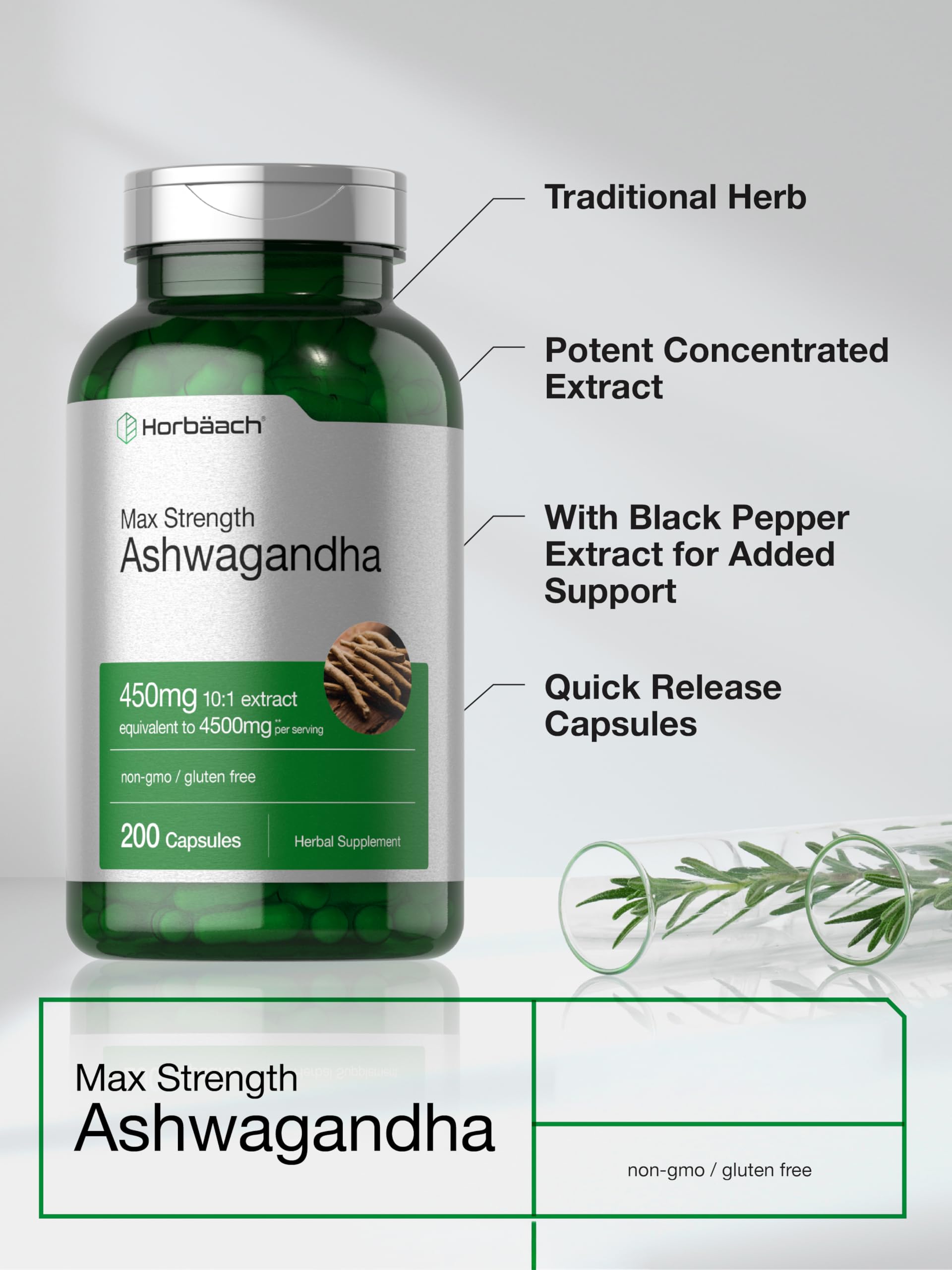 Horbäach Ashwagandha Supplement for Women and Men | 200 Capsules | Max Strength Herb Root Extract | with Black Pepper Extract | Non-GMO, Gluten Free - Image 4