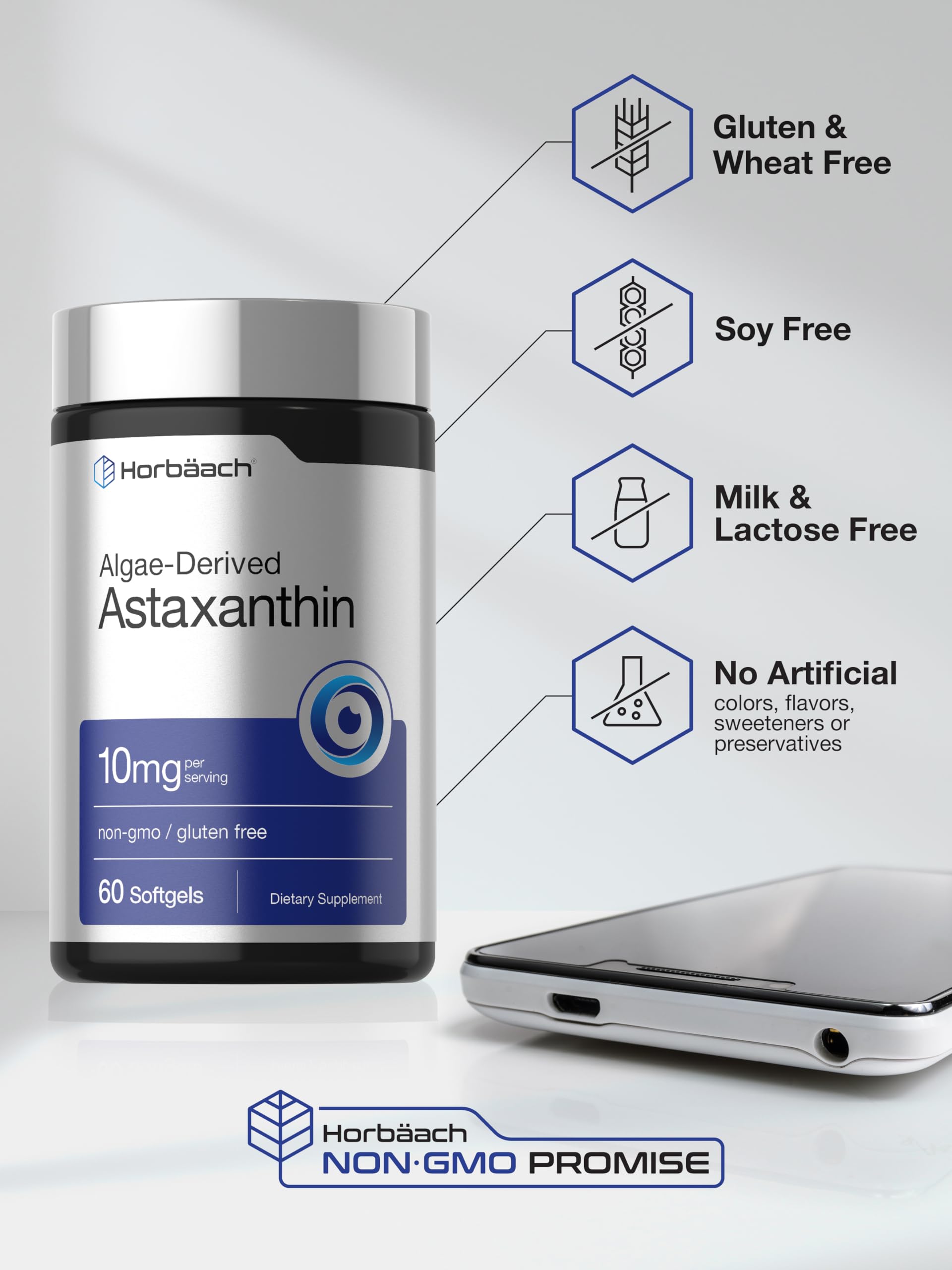 Horbäach Astaxanthin 10mg | 60 Softgels | Algae Derived Formula | Non-GMO, Gluten Free Supplement - Image 5