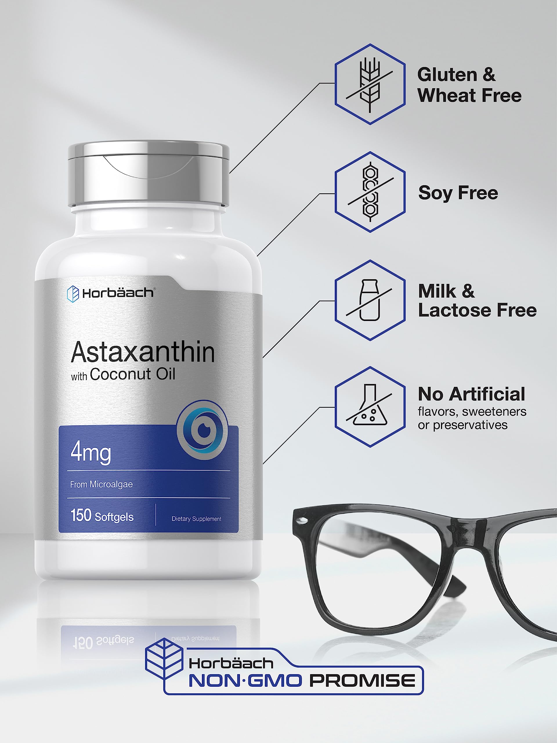 Horbäach Astaxanthin 4mg | 150 Softgels | Supplement from Microalgae | with Coconut Oil | Non-GMO, Gluten, Soy Free - Image 4