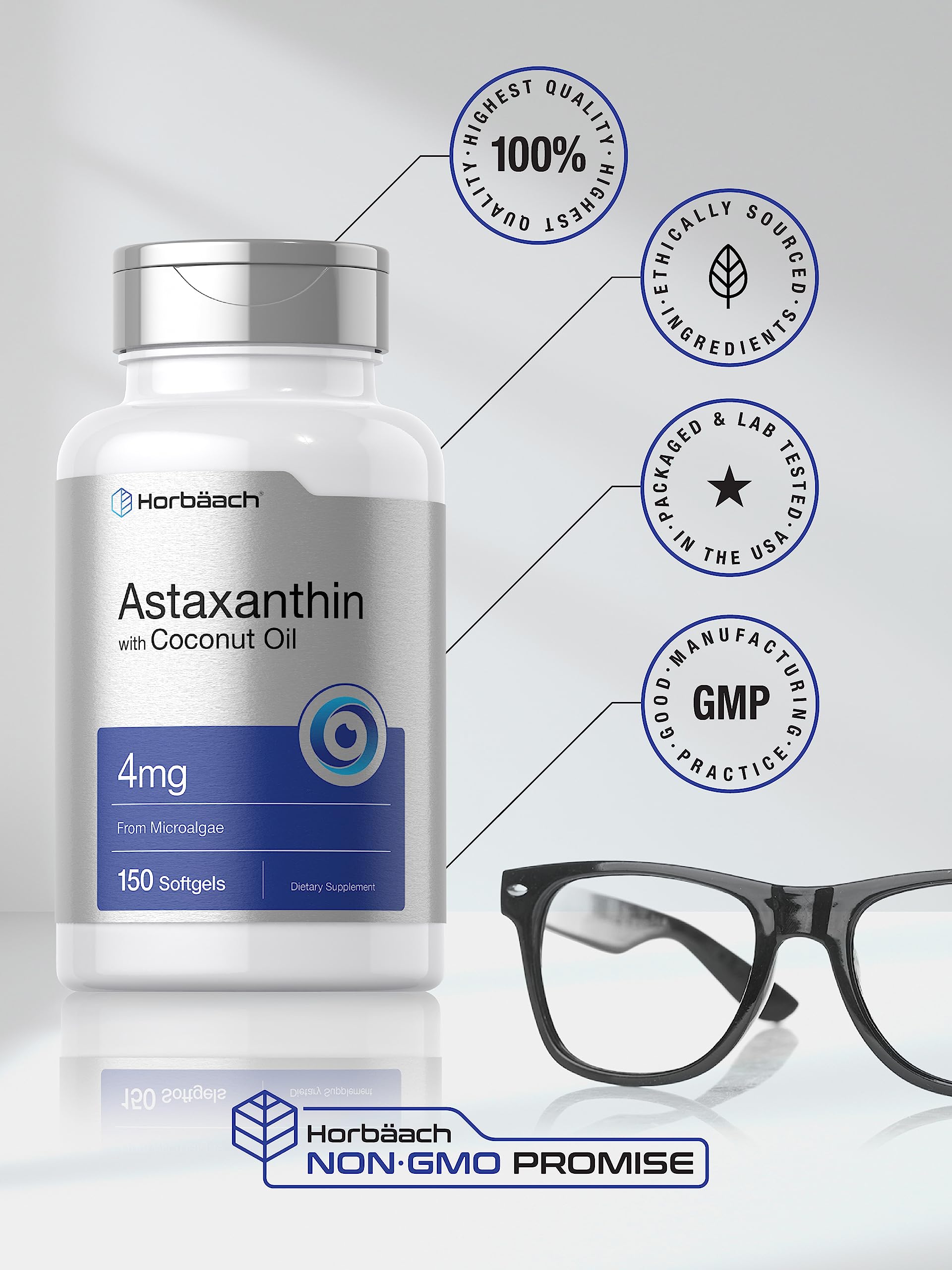 Horbäach Astaxanthin 4mg | 150 Softgels | Supplement from Microalgae | with Coconut Oil | Non-GMO, Gluten, Soy Free - Image 5
