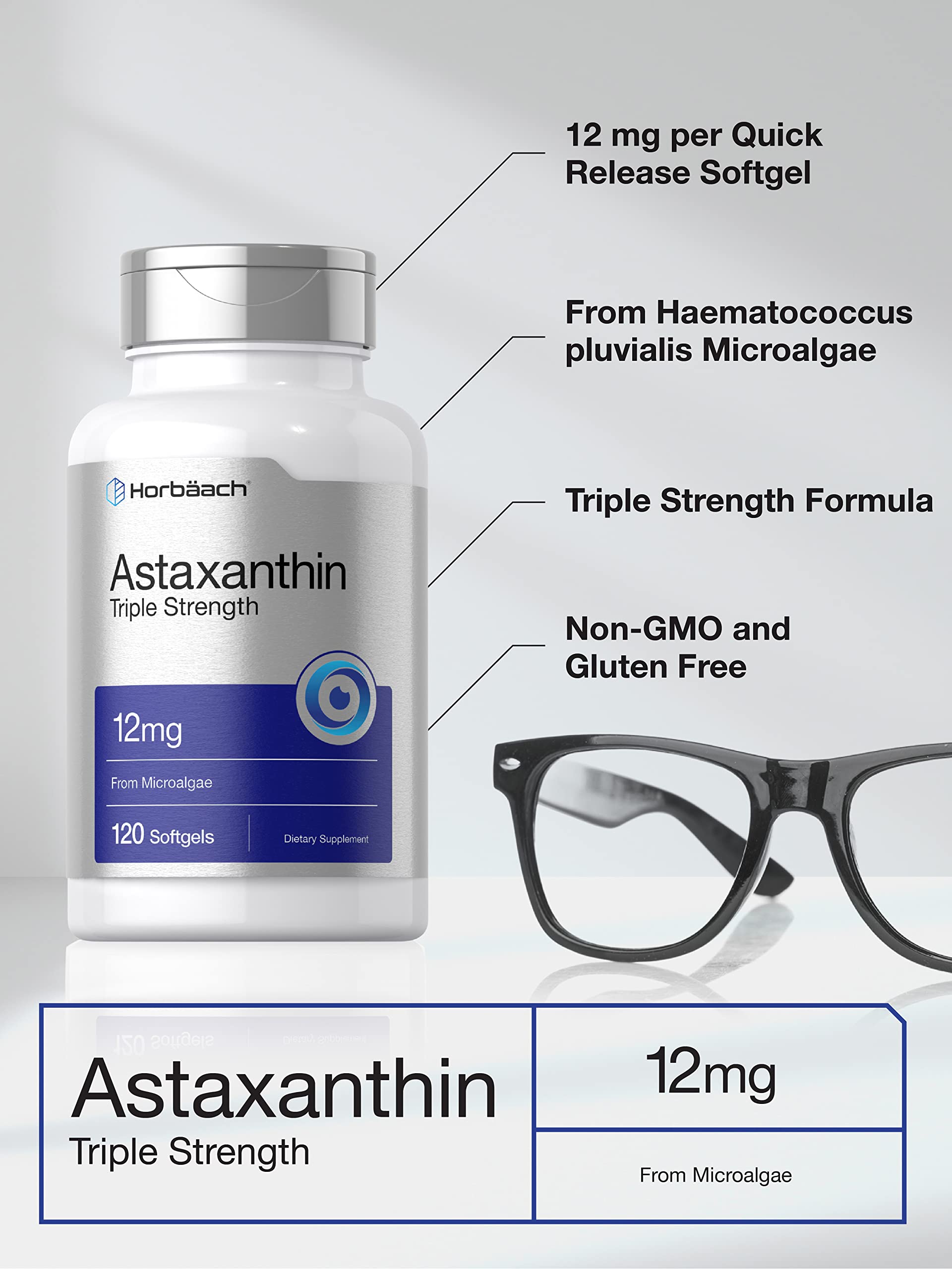 Horbäach Astaxanthin Supplement | 12mg | 120 Softgels | Triple Strength | from Microalgae | Non-GMO & Gluten Free - Image 3