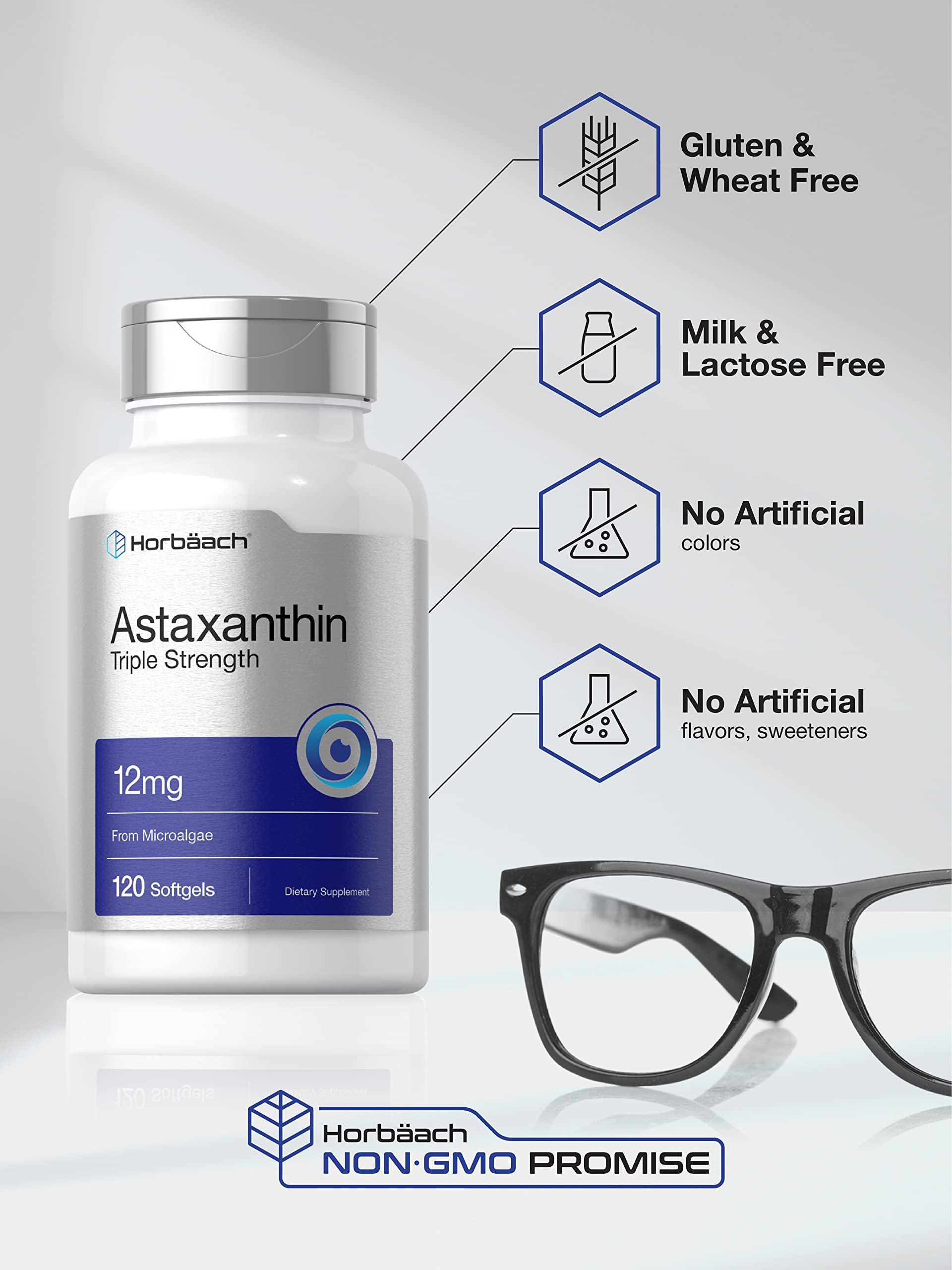 Horbäach Astaxanthin Supplement | 12mg | 120 Softgels | Triple Strength | from Microalgae | Non-GMO & Gluten Free - Image 4
