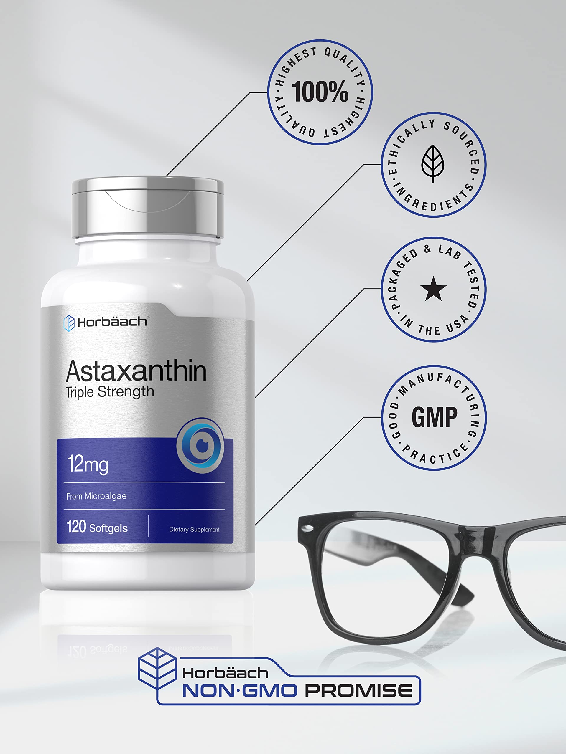 Horbäach Astaxanthin Supplement | 12mg | 120 Softgels | Triple Strength | from Microalgae | Non-GMO & Gluten Free - Image 5