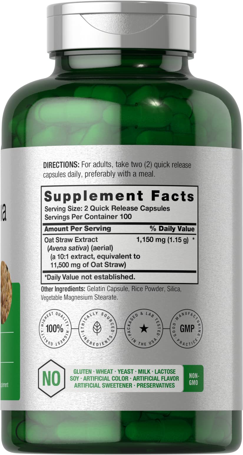 Horbäach Avena Sativa Extract | 200 Capsules | Oat Straw Extract | Non-GMO, Gluten Free - Image 2