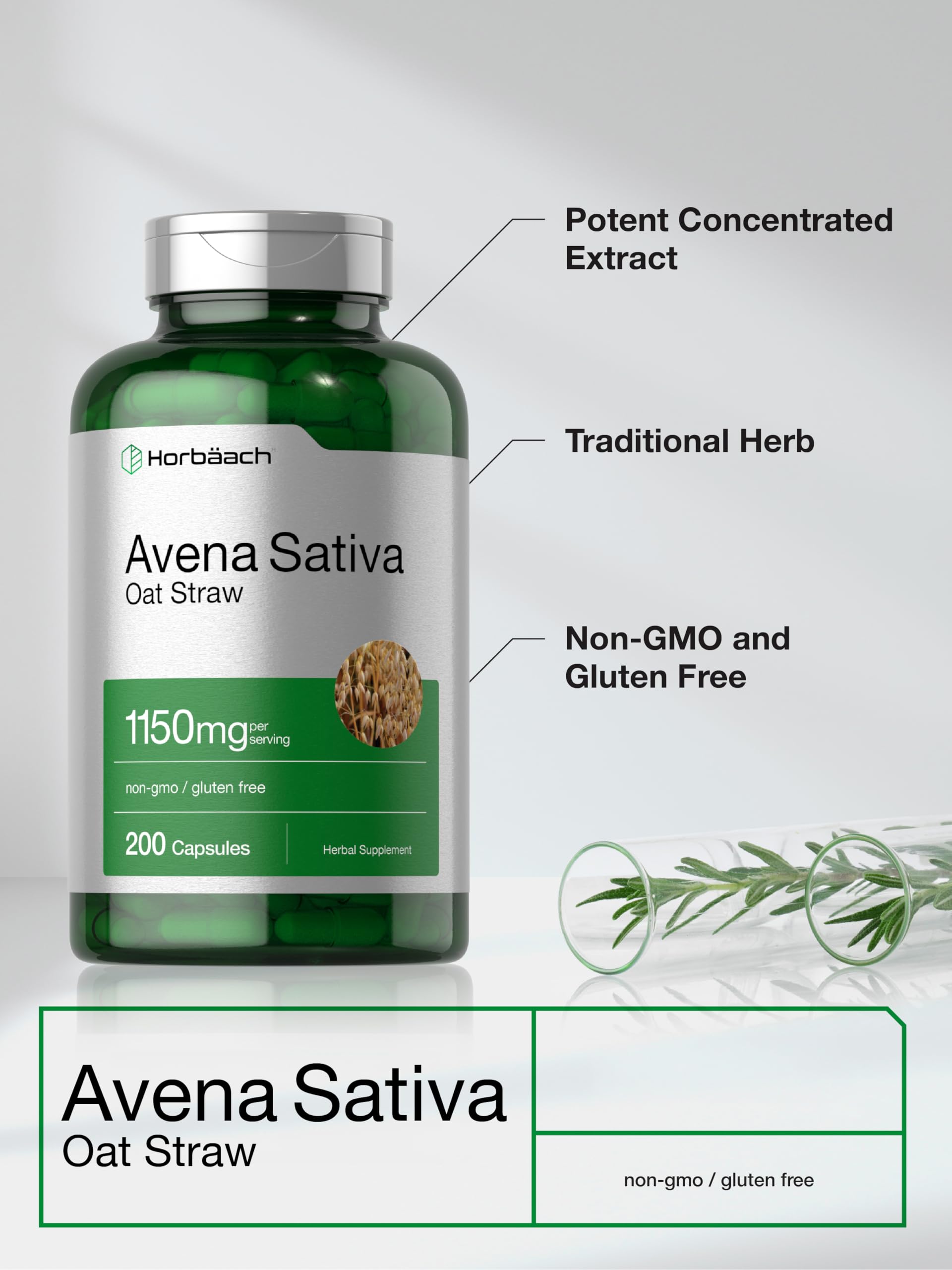 Horbäach Avena Sativa Extract | 200 Capsules | Oat Straw Extract | Non-GMO, Gluten Free - Image 3
