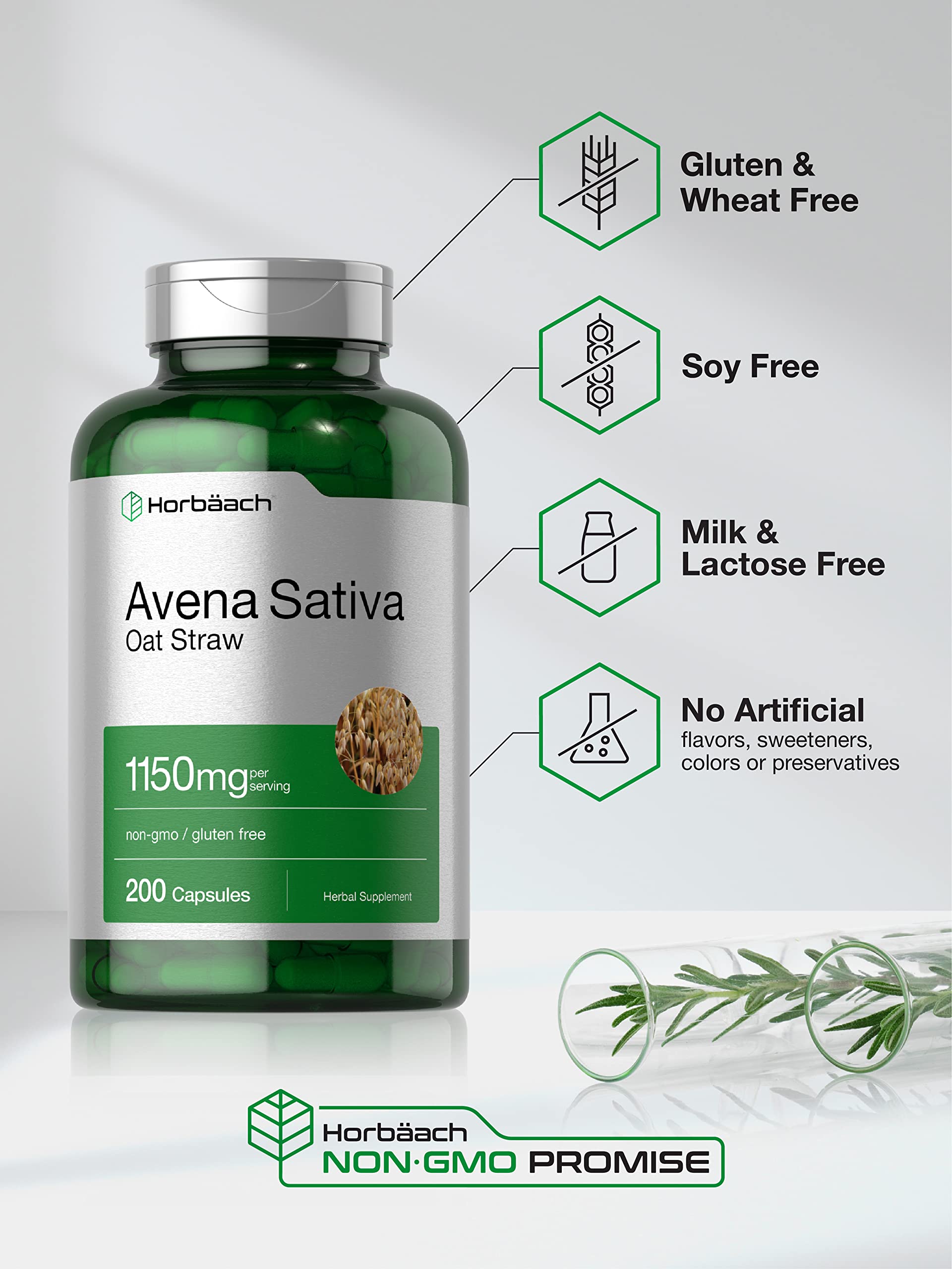 Horbäach Avena Sativa Extract | 200 Capsules | Oat Straw Extract | Non-GMO, Gluten Free - Image 4
