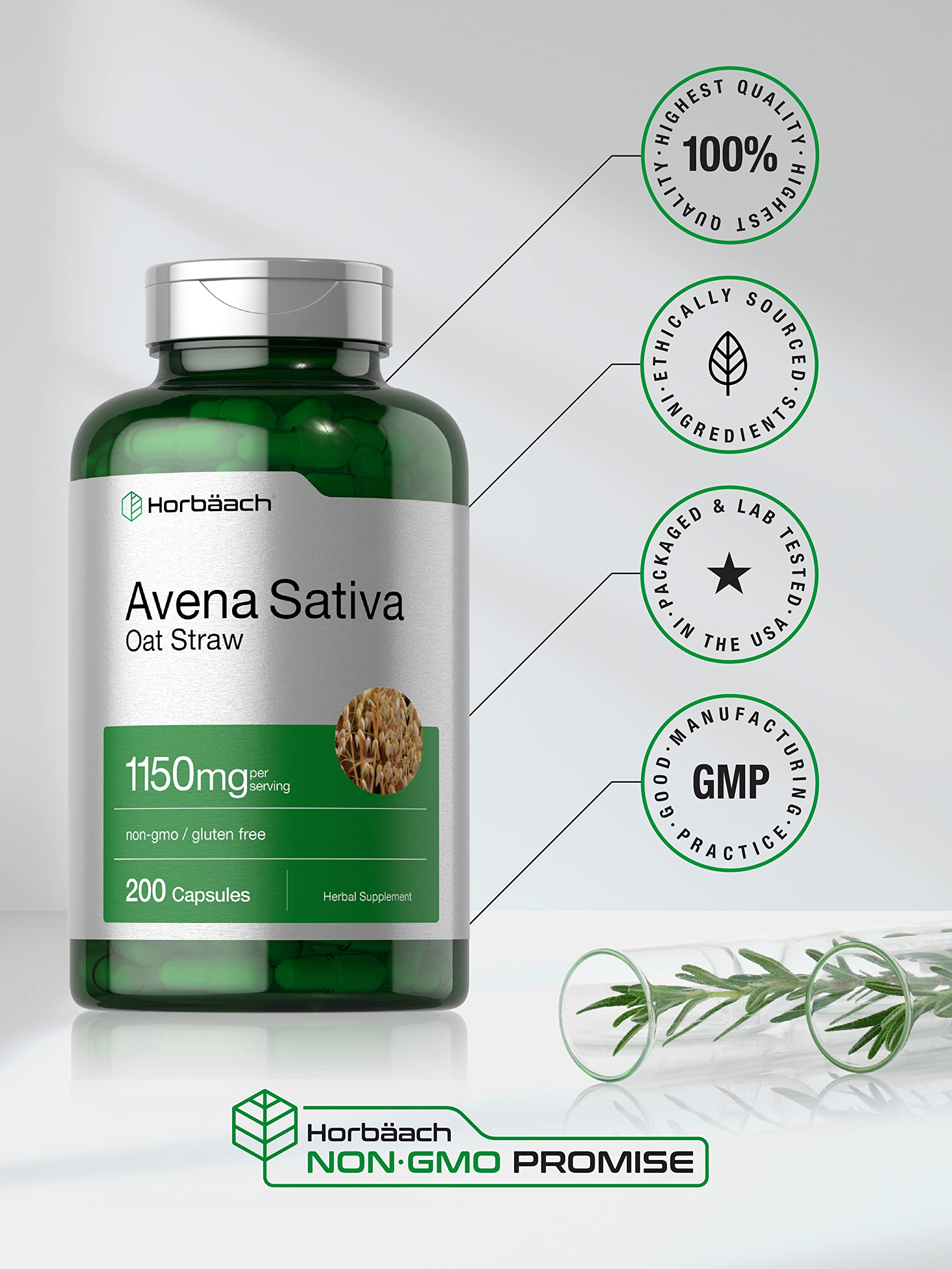 Horbäach Avena Sativa Extract | 200 Capsules | Oat Straw Extract | Non-GMO, Gluten Free - Image 5