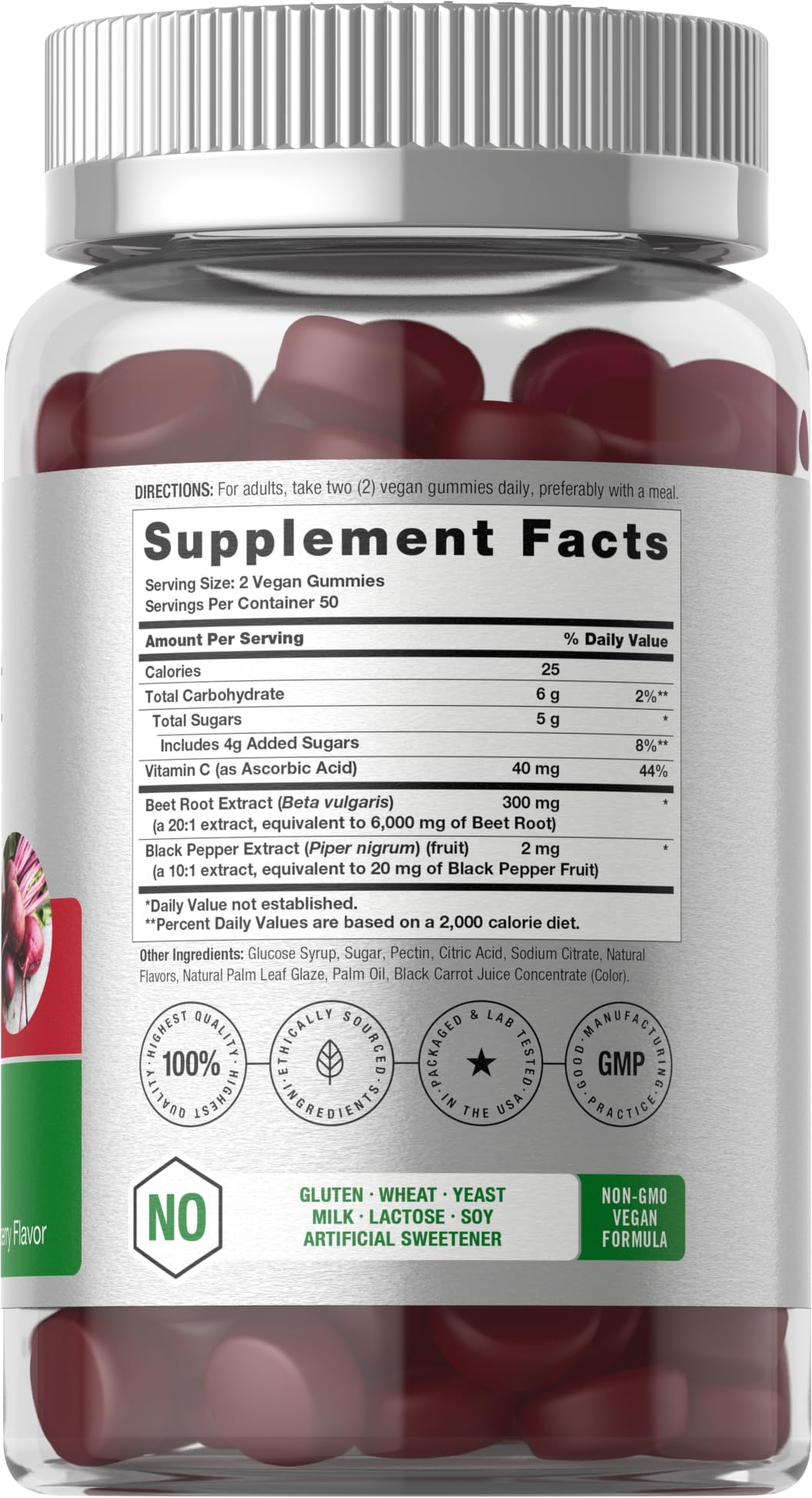 Horbäach Beet Root Gummies | Advanced Formula | 100 Count | Vegan, Non-GMO & Gluten Free | Strawberry Flavor - Image 2