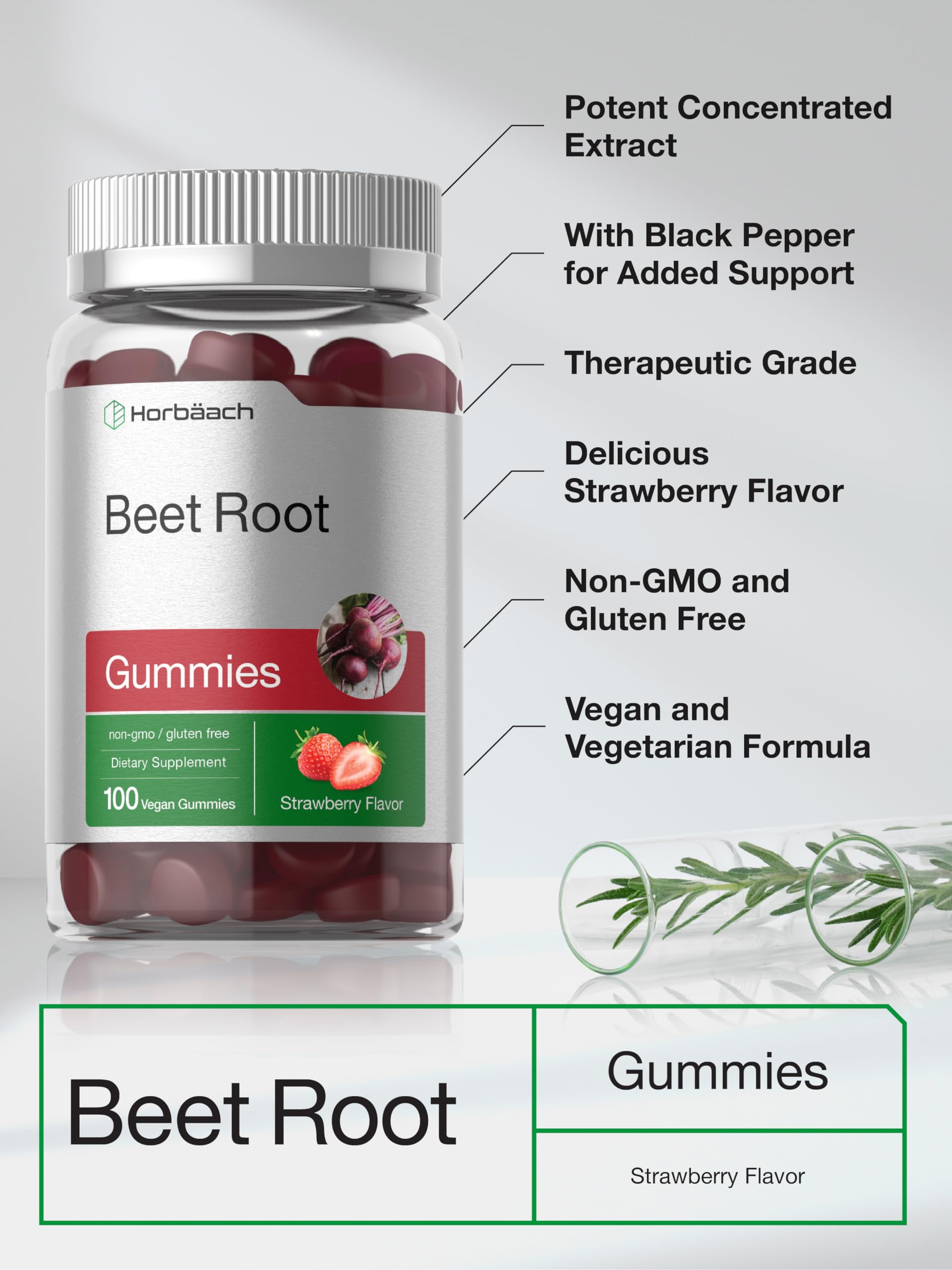 Horbäach Beet Root Gummies | Advanced Formula | 100 Count | Vegan, Non-GMO & Gluten Free | Strawberry Flavor - Image 4