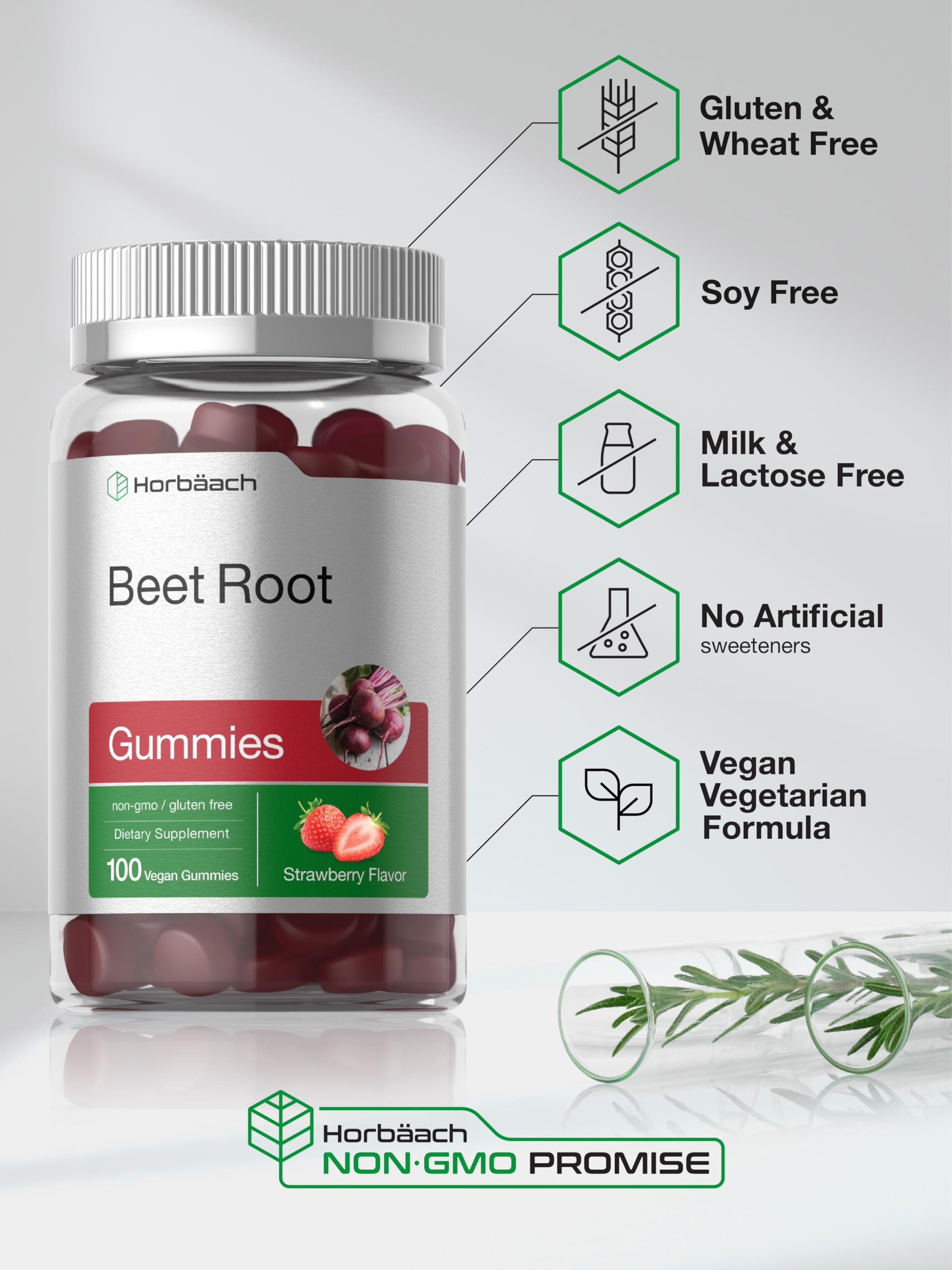 Horbäach Beet Root Gummies | Advanced Formula | 100 Count | Vegan, Non-GMO & Gluten Free | Strawberry Flavor - Image 5