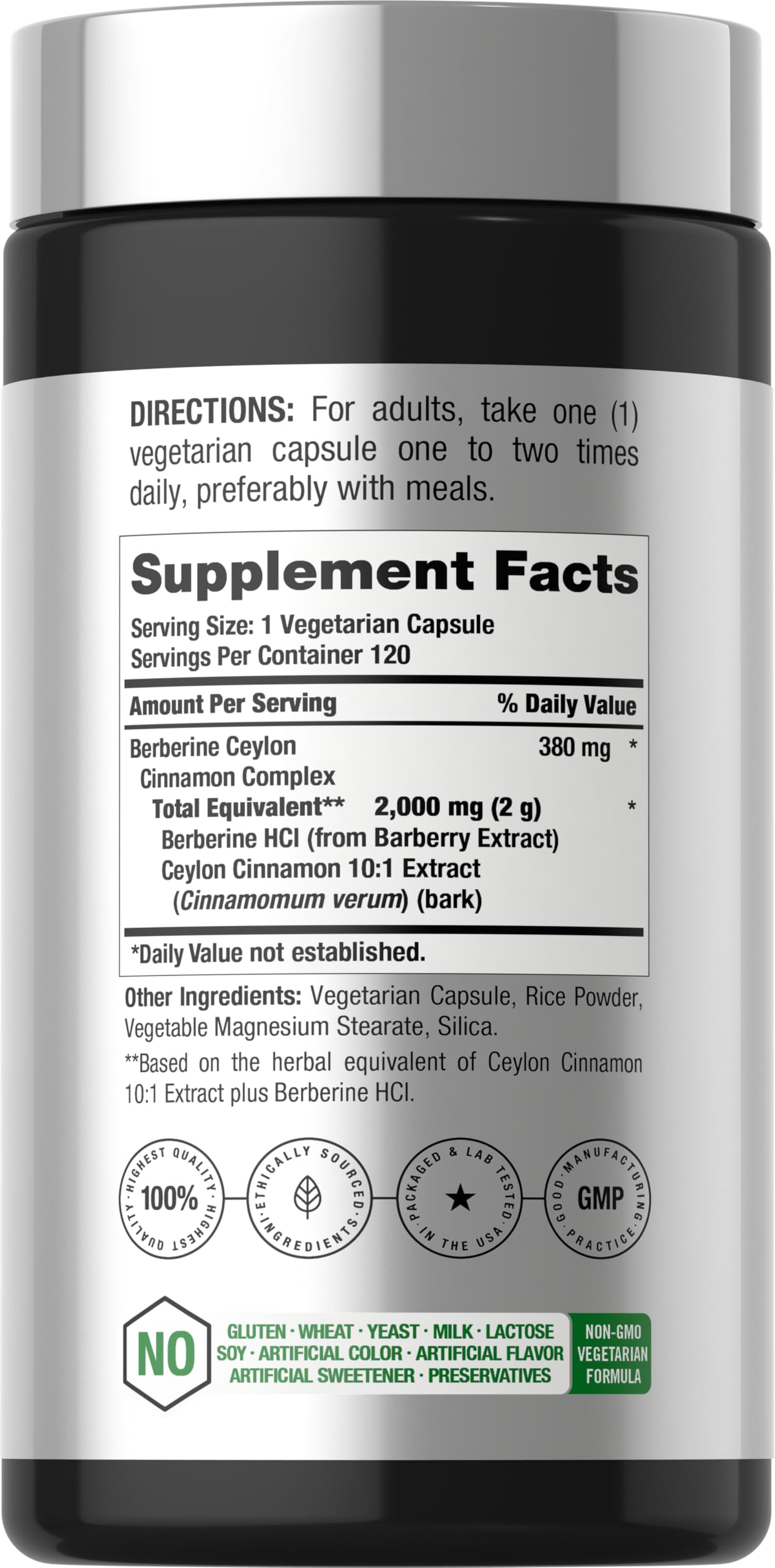 Horbäach Berberine with Ceylon Cinnamon | 120 Veggie Capsules | Vegetarian, Non-GMO & Gluten Free Supplement | Berberine Complex - Image 2