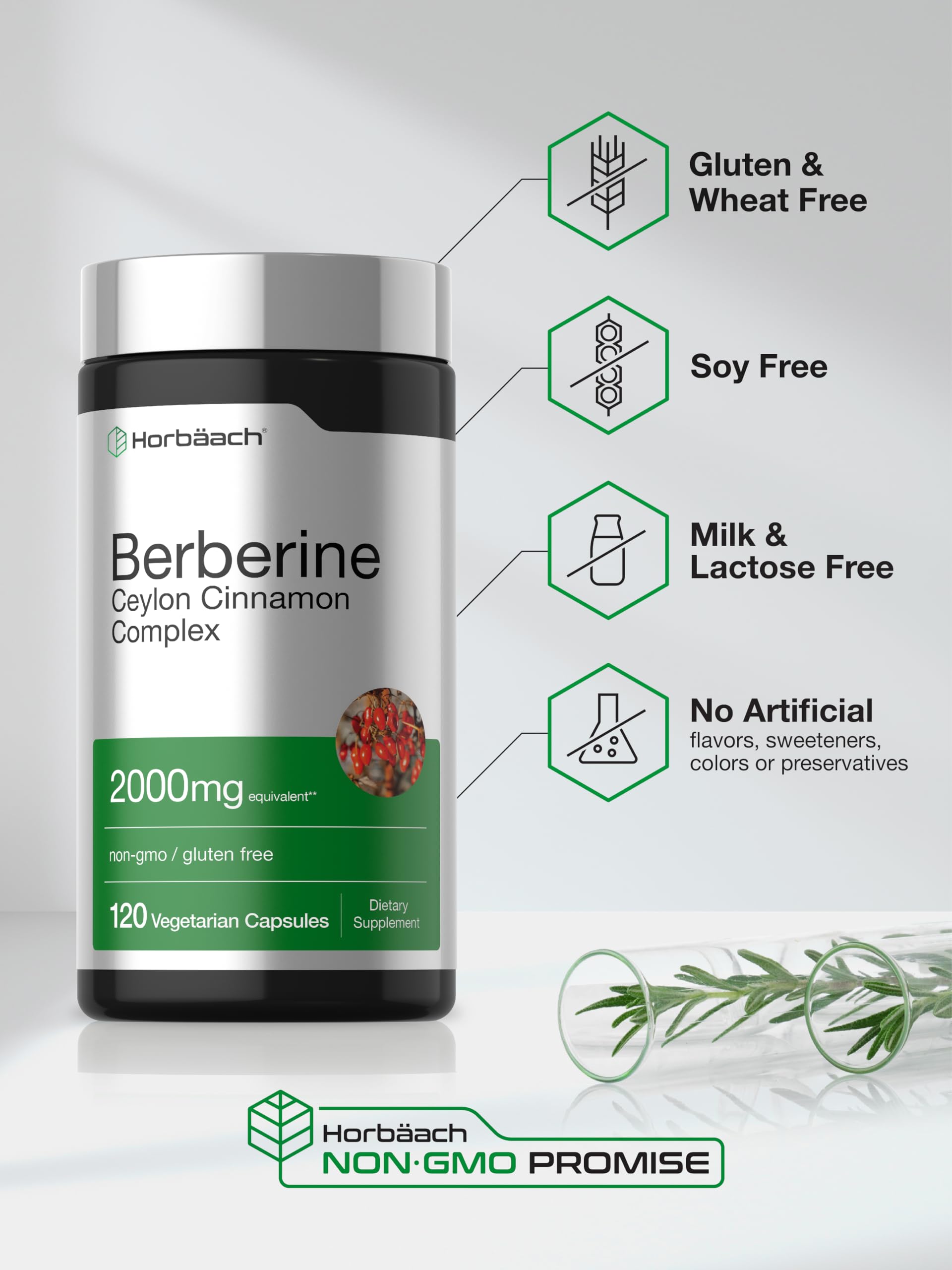 Horbäach Berberine with Ceylon Cinnamon | 120 Veggie Capsules | Vegetarian, Non-GMO & Gluten Free Supplement | Berberine Complex - Image 5