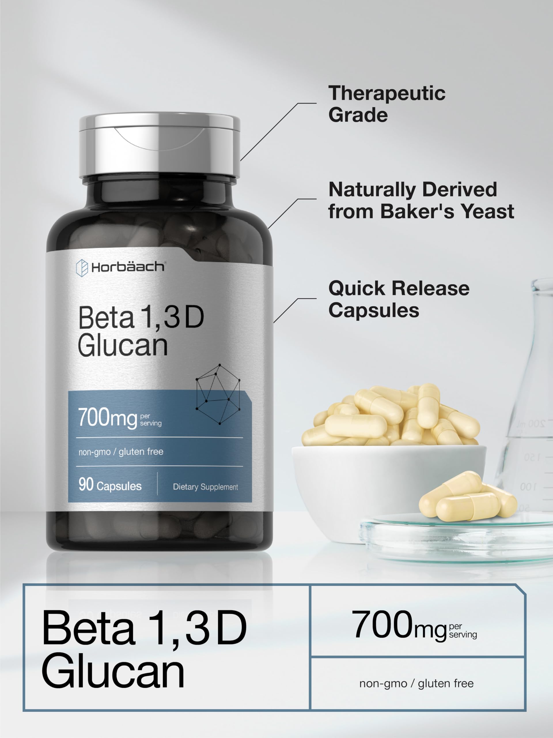 Horbäach Beta Glucan 1 3D 700 mg | 90 Capsules | Beta 1,3, 1,6 D Glucan | Non-GMO, Gluten Free Supplement - Image 4