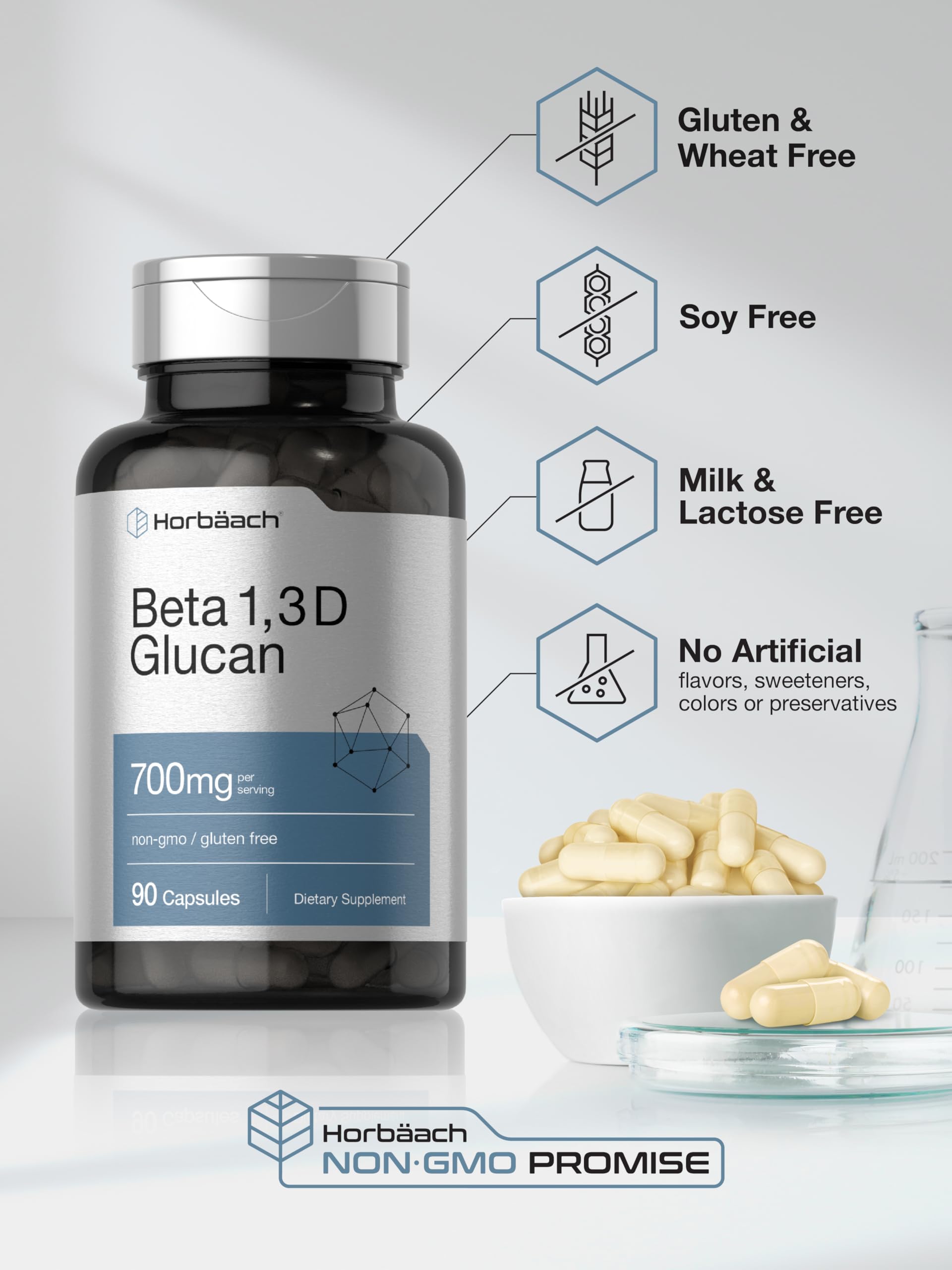 Horbäach Beta Glucan 1 3D 700 mg | 90 Capsules | Beta 1,3, 1,6 D Glucan | Non-GMO, Gluten Free Supplement - Image 5