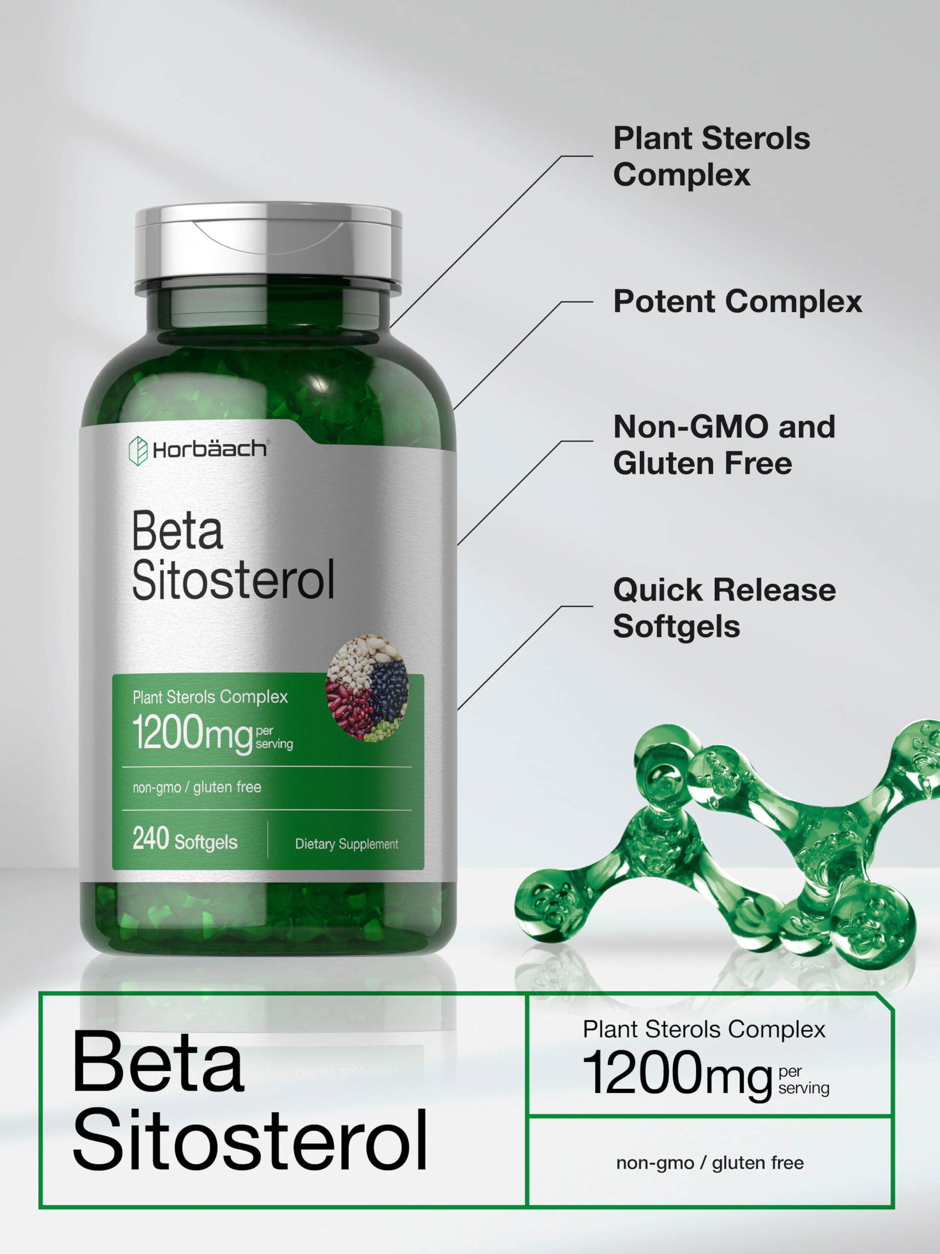 Horbäach Beta Sitosterol 1200mg | 240 Softgel Capsules | Mega Strength | Plant Sterols Complex | Non-GMO, Gluten Free Supplement - Image 4