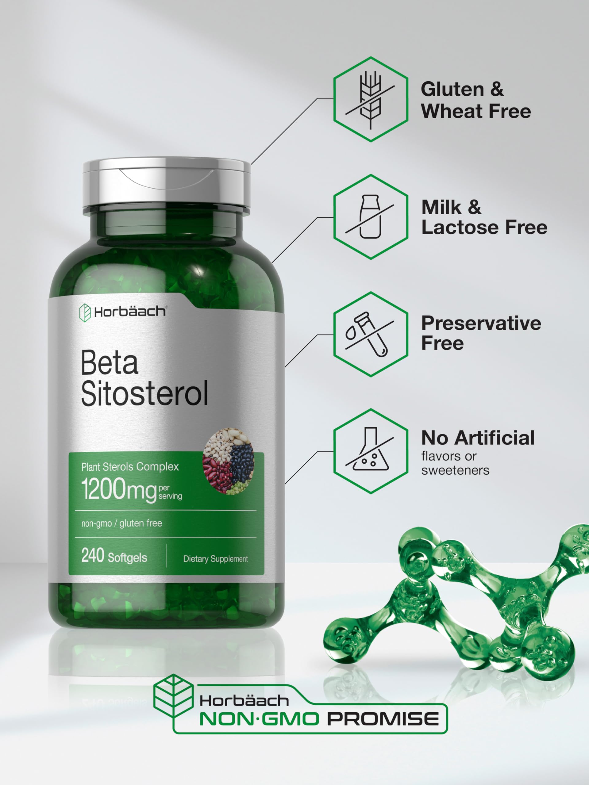 Horbäach Beta Sitosterol 1200mg | 240 Softgel Capsules | Mega Strength | Plant Sterols Complex | Non-GMO, Gluten Free Supplement - Image 5