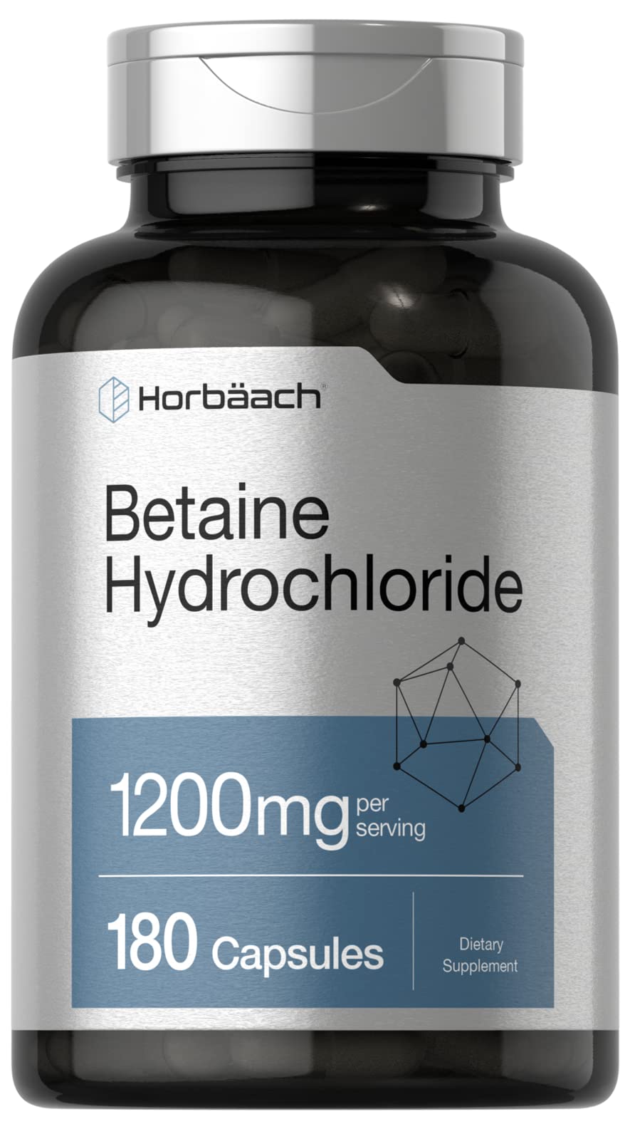 Horbäach Betaine HCl 1200mg | 180 Capsules | Betaine Hydrochloride Supplement | Non-GMO, Gluten Free