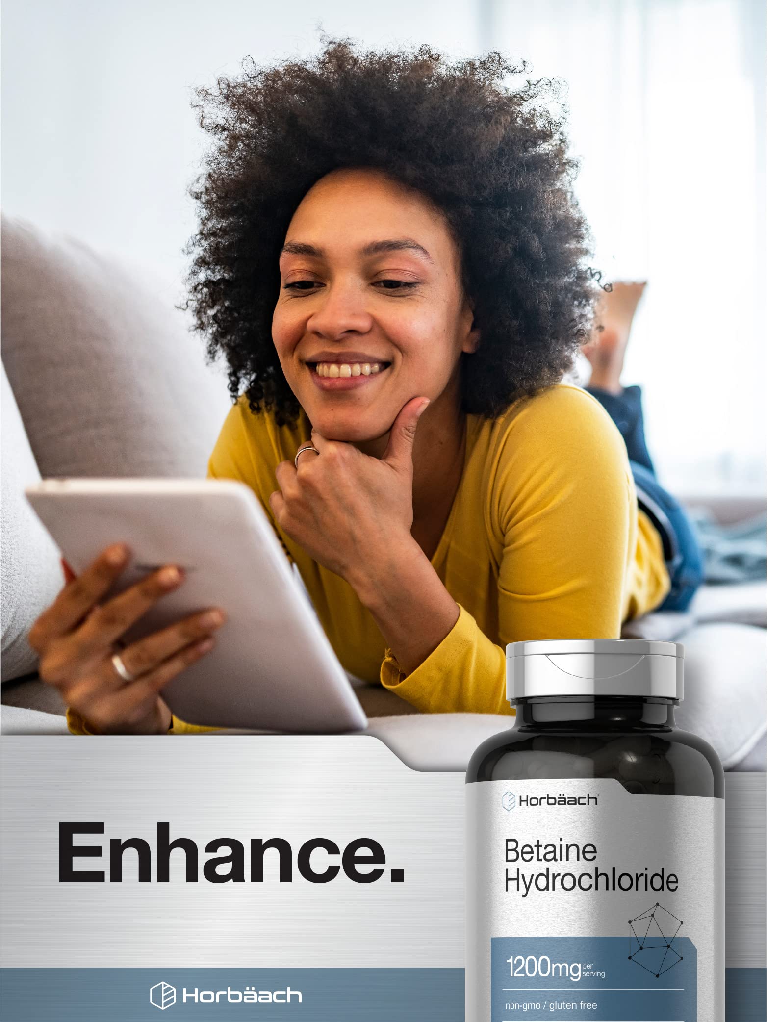 Horbäach Betaine HCl 1200mg | 180 Capsules | Betaine Hydrochloride Supplement | Non-GMO, Gluten Free - Image 6