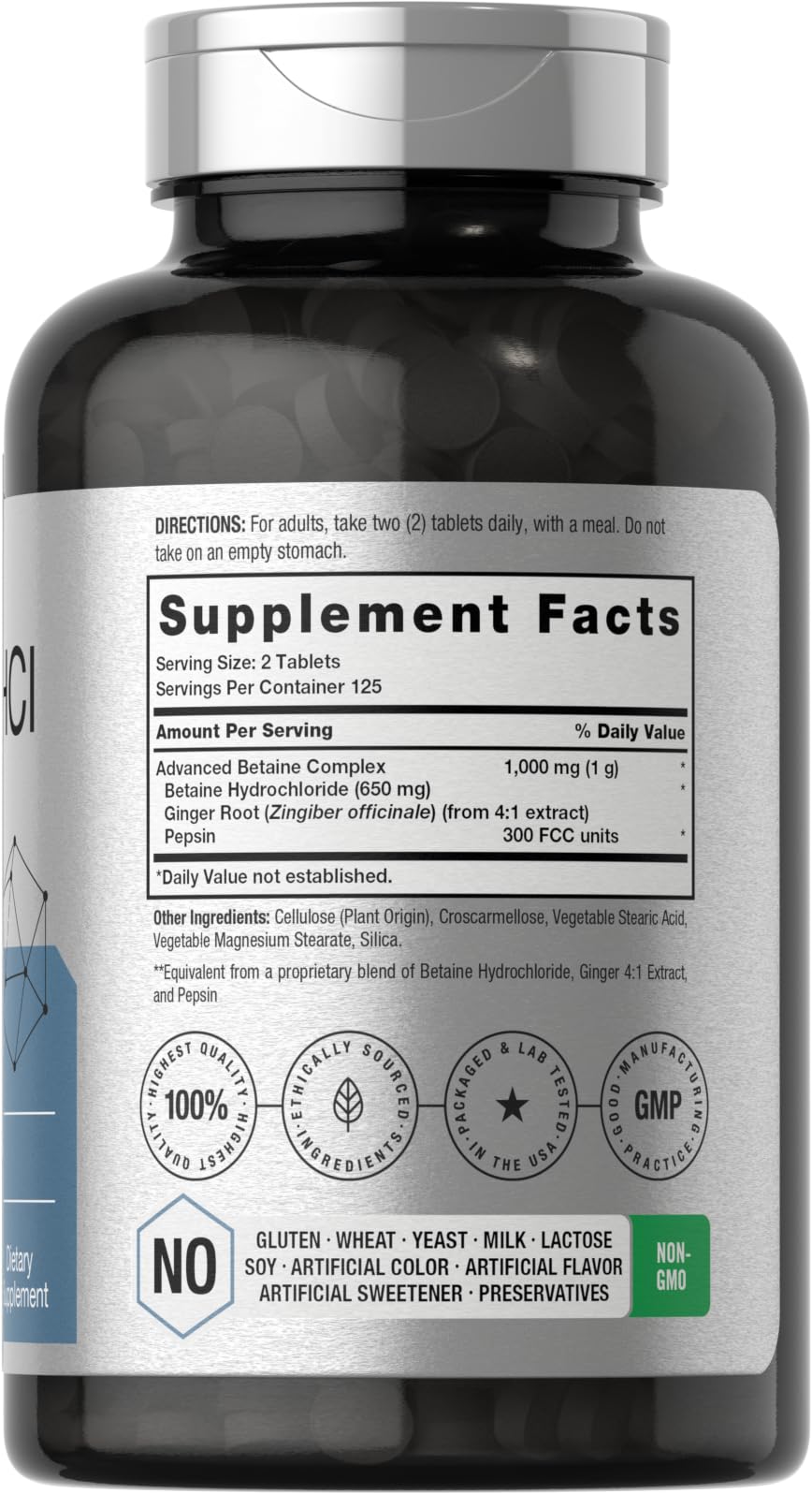 Horbäach Betaine HCl with Pepsin | 250 Tablets | Hydrochloride Supplement | with Ginger Root | Non-GMO, Gluten Free - Image 2