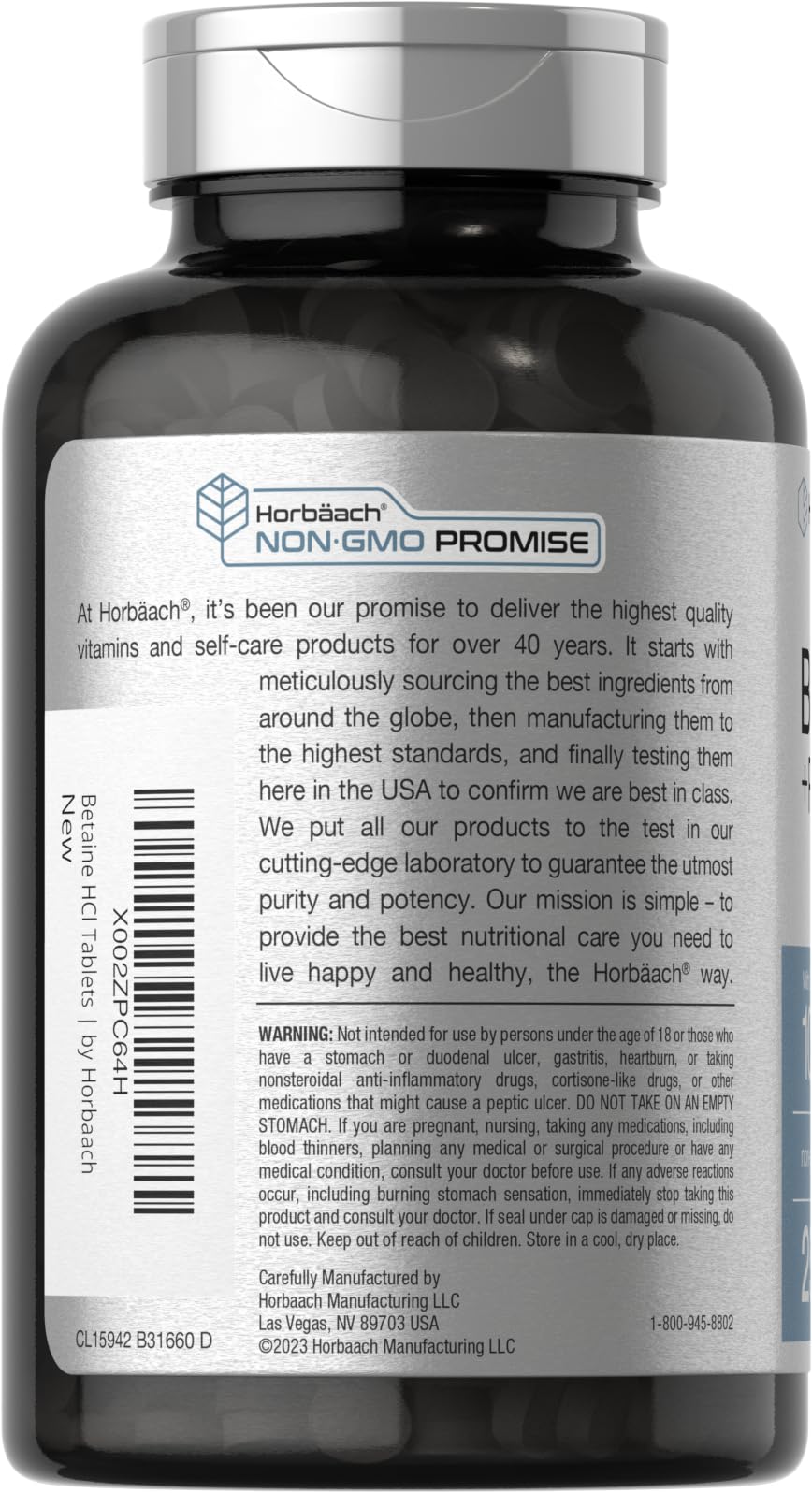 Horbäach Betaine HCl with Pepsin | 250 Tablets | Hydrochloride Supplement | with Ginger Root | Non-GMO, Gluten Free - Image 3