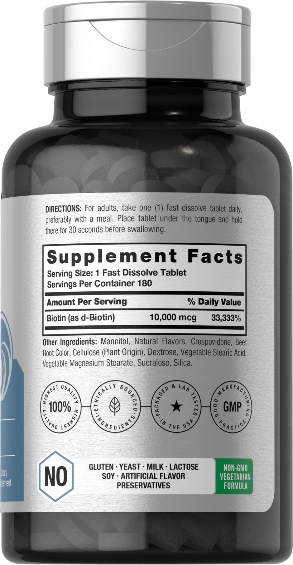 Horbäach Biotin 10000mcg | 180 Fast Dissolve Tablets | for Women & Men | Beauty Supplement | Vegetarian, Non-GMO, Gluten Free - Image 2