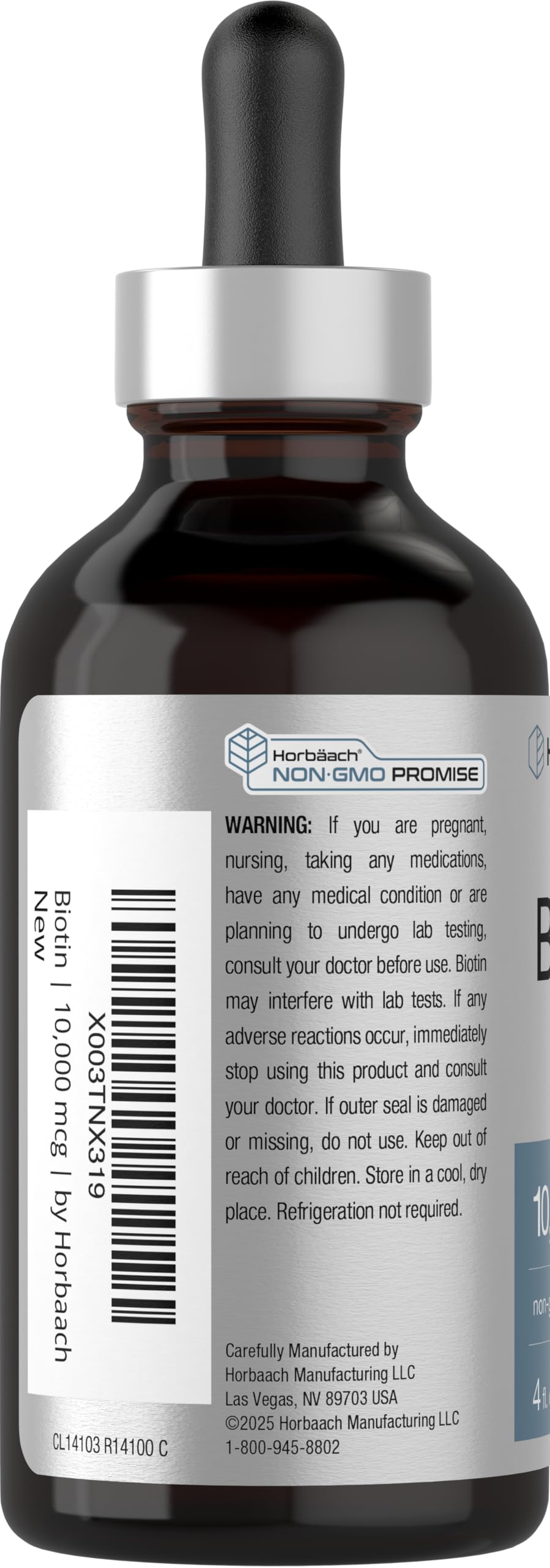 Horbäach Biotin Liquid Drops 10000mcg | 4 fl oz | Berry Flavor | Vegetarian, Non-GMO & Gluten Free Supplement - Image 3