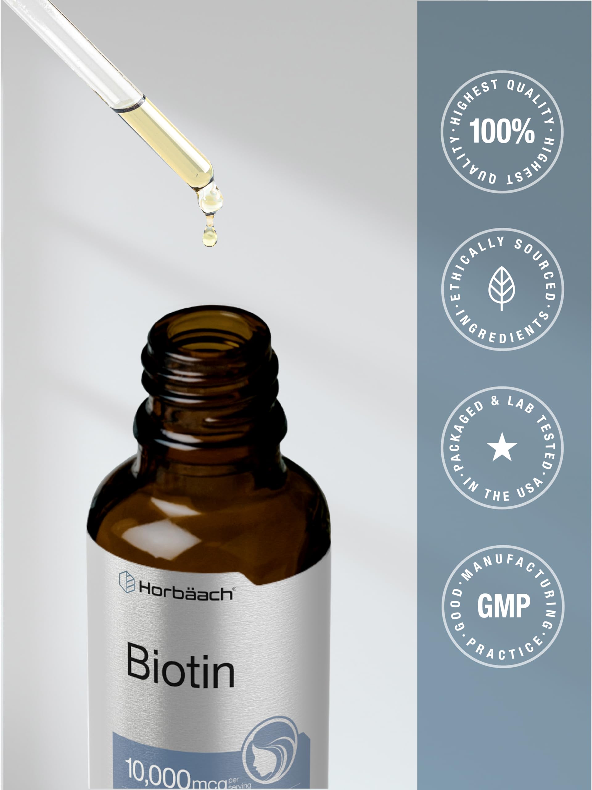 Horbäach Biotin Liquid Drops 10000mcg | 4 fl oz | Berry Flavor | Vegetarian, Non-GMO & Gluten Free Supplement - Image 7
