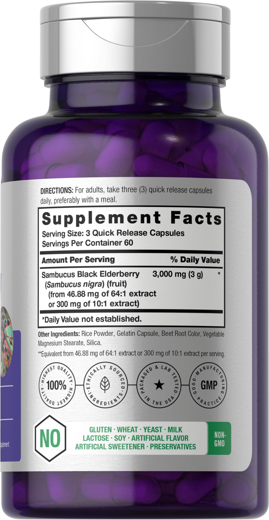 Horbäach Black Elderberry | 180 Count | Non-GMO, Gluten Free | Sambucus Extract Supplement - Image 2